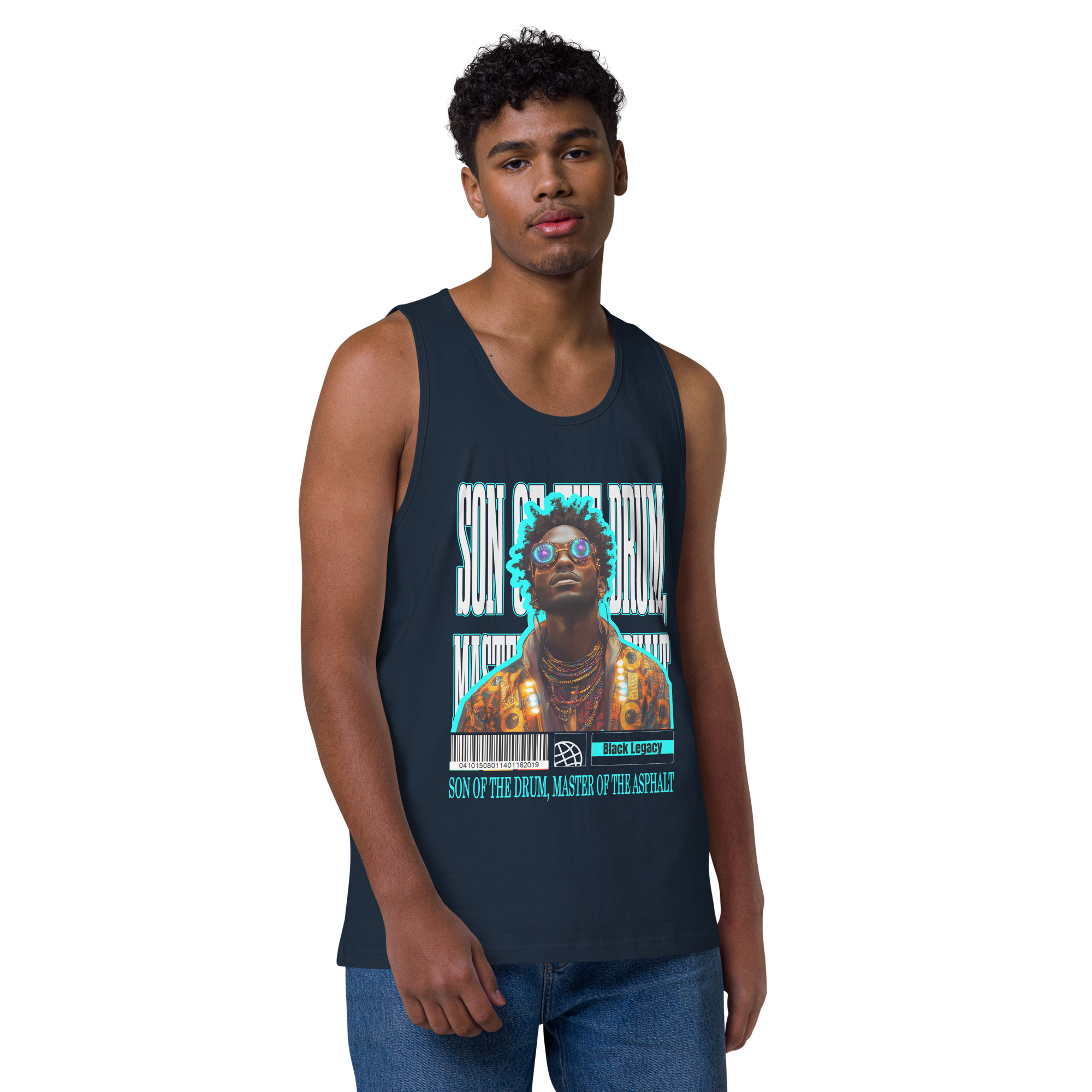 Men’s premium tank top with Son of the Drum, Master of the Asphalt - Image 3