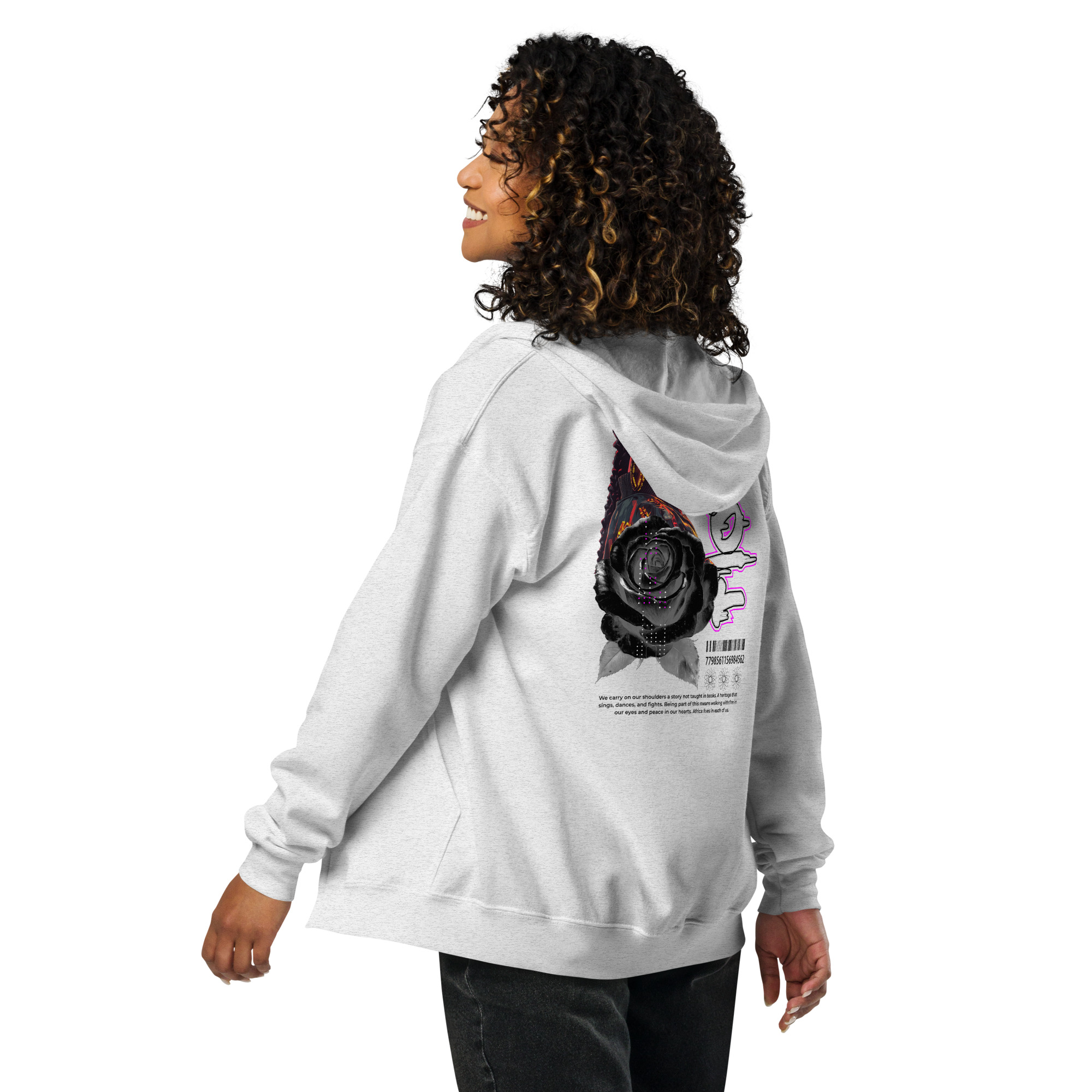 Unisex heavy blend zip hoodie with Black Rose - Spirit in Motion art - Image 10