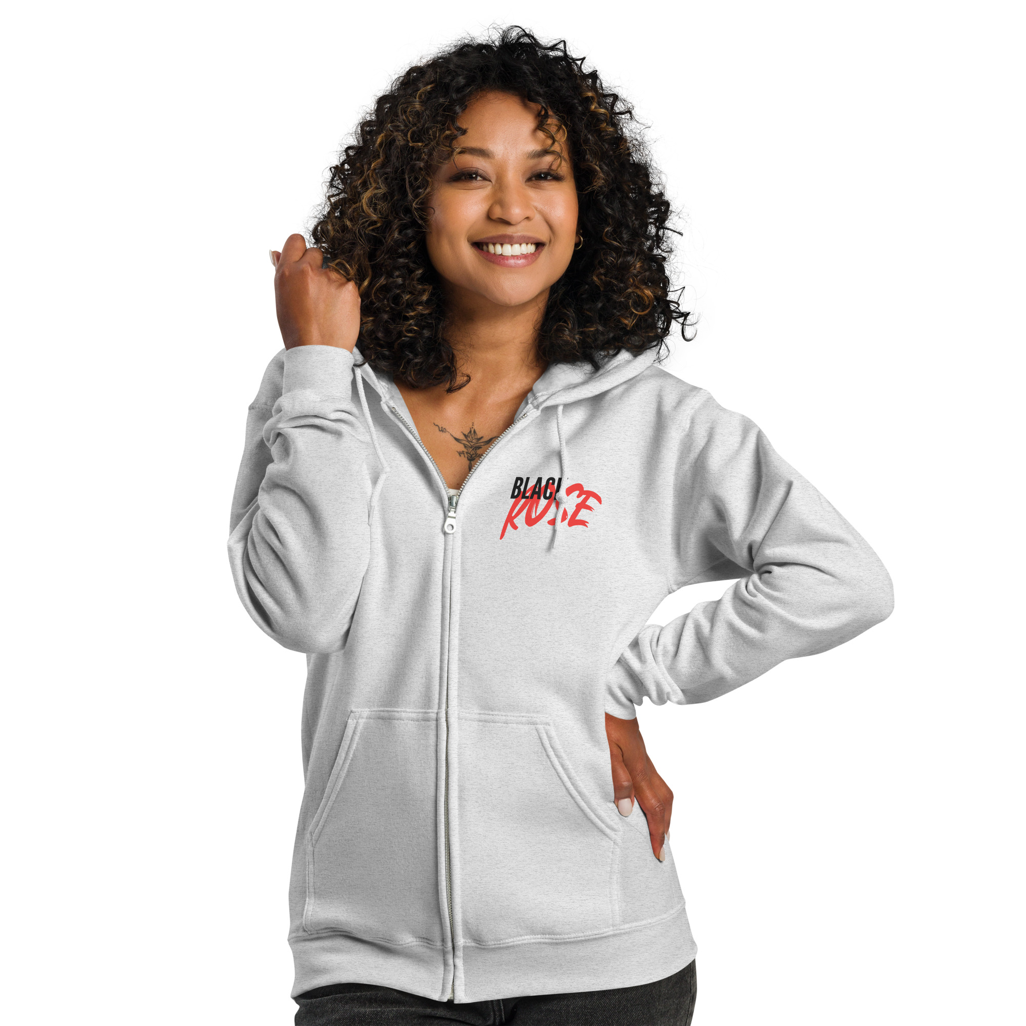 Unisex heavy blend zip hoodie with Black Rose - Spirit in Motion art - Image 9
