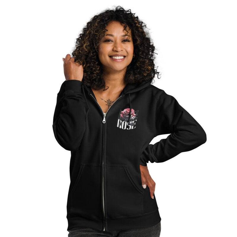 Unisex heavy blend zip hoodie with Urban Rose - Elegance & Strength art
