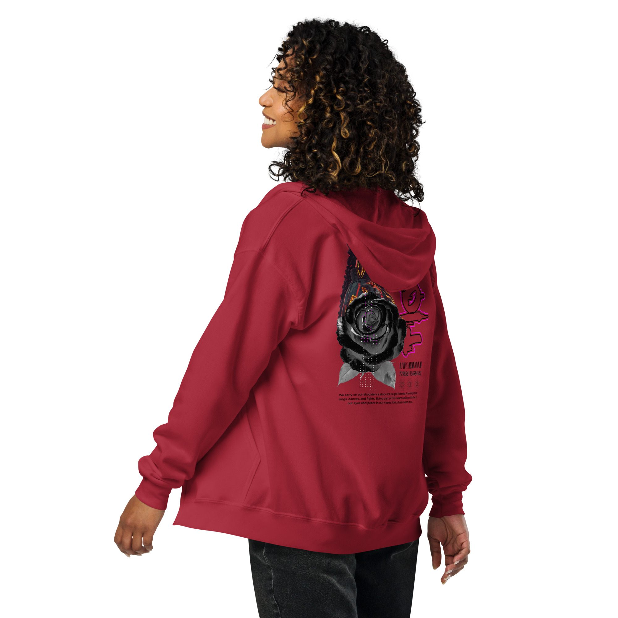 Unisex heavy blend zip hoodie with Black Rose - Spirit in Motion art - Image 3