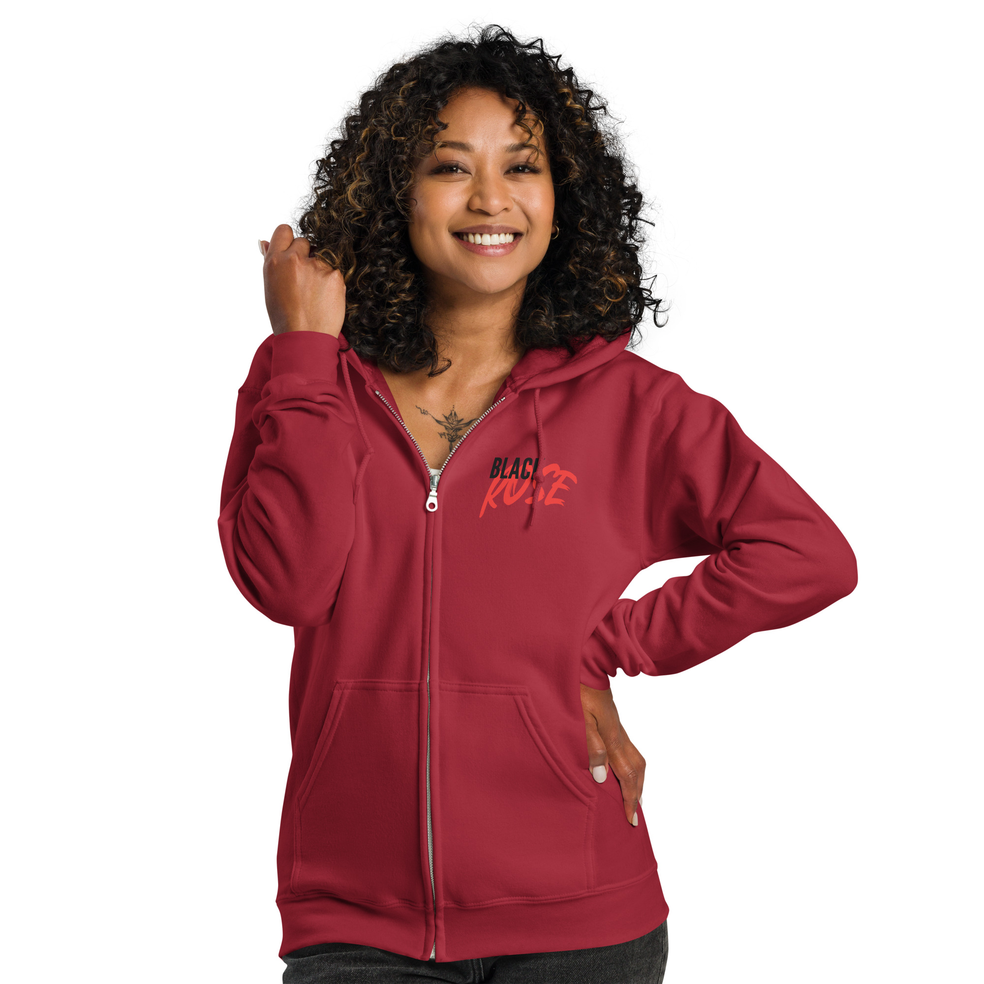 Unisex heavy blend zip hoodie with Black Rose - Spirit in Motion art - Image 2