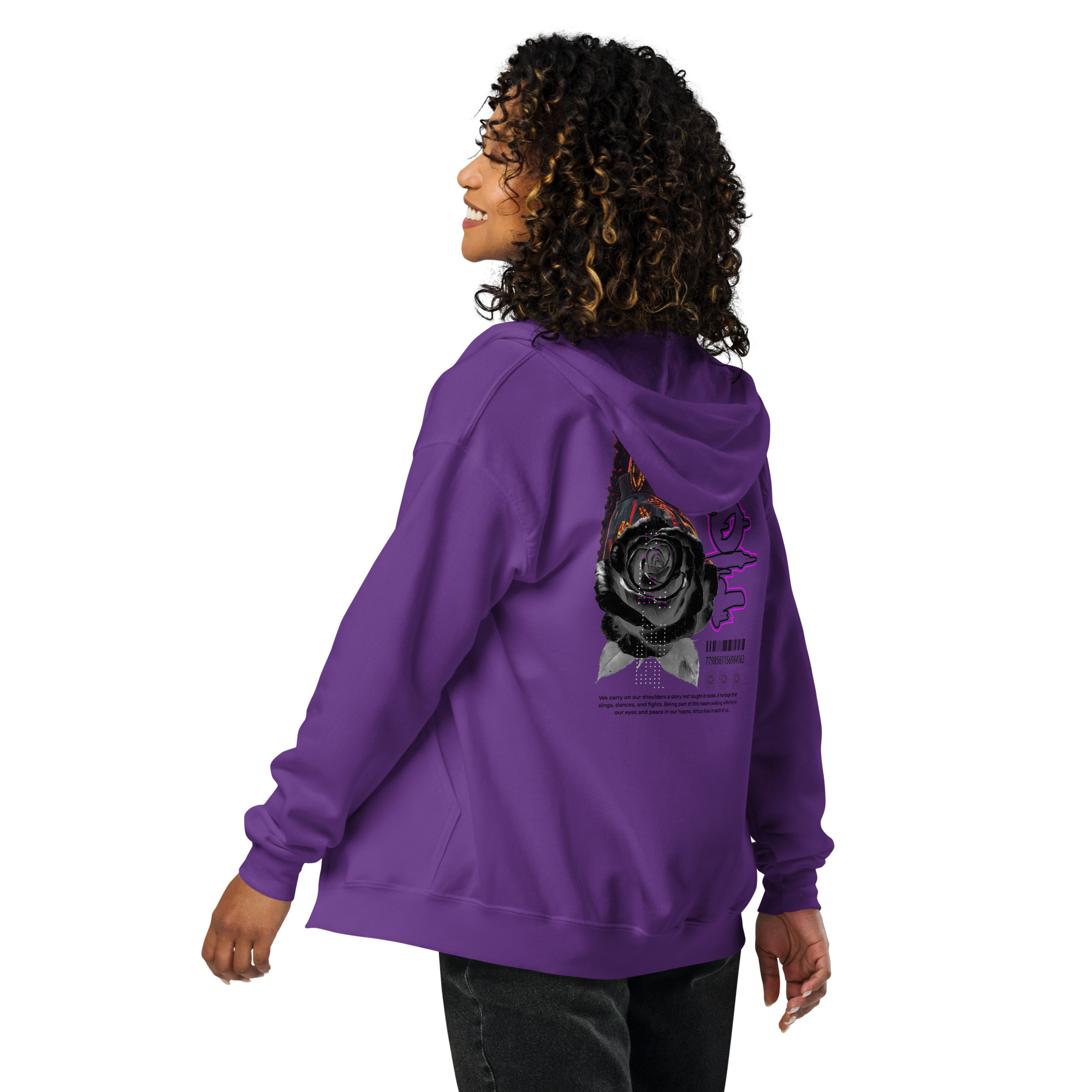 Unisex heavy blend zip hoodie with Black Rose - Spirit in Motion art