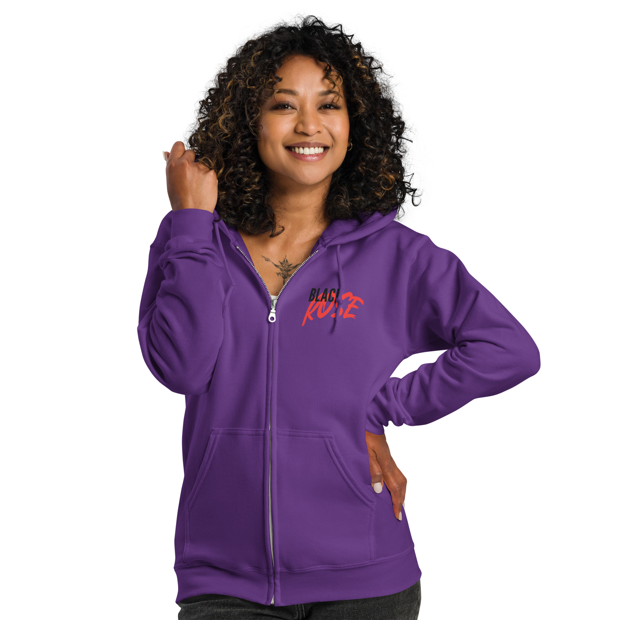 Unisex heavy blend zip hoodie with Black Rose - Spirit in Motion art - Image 6