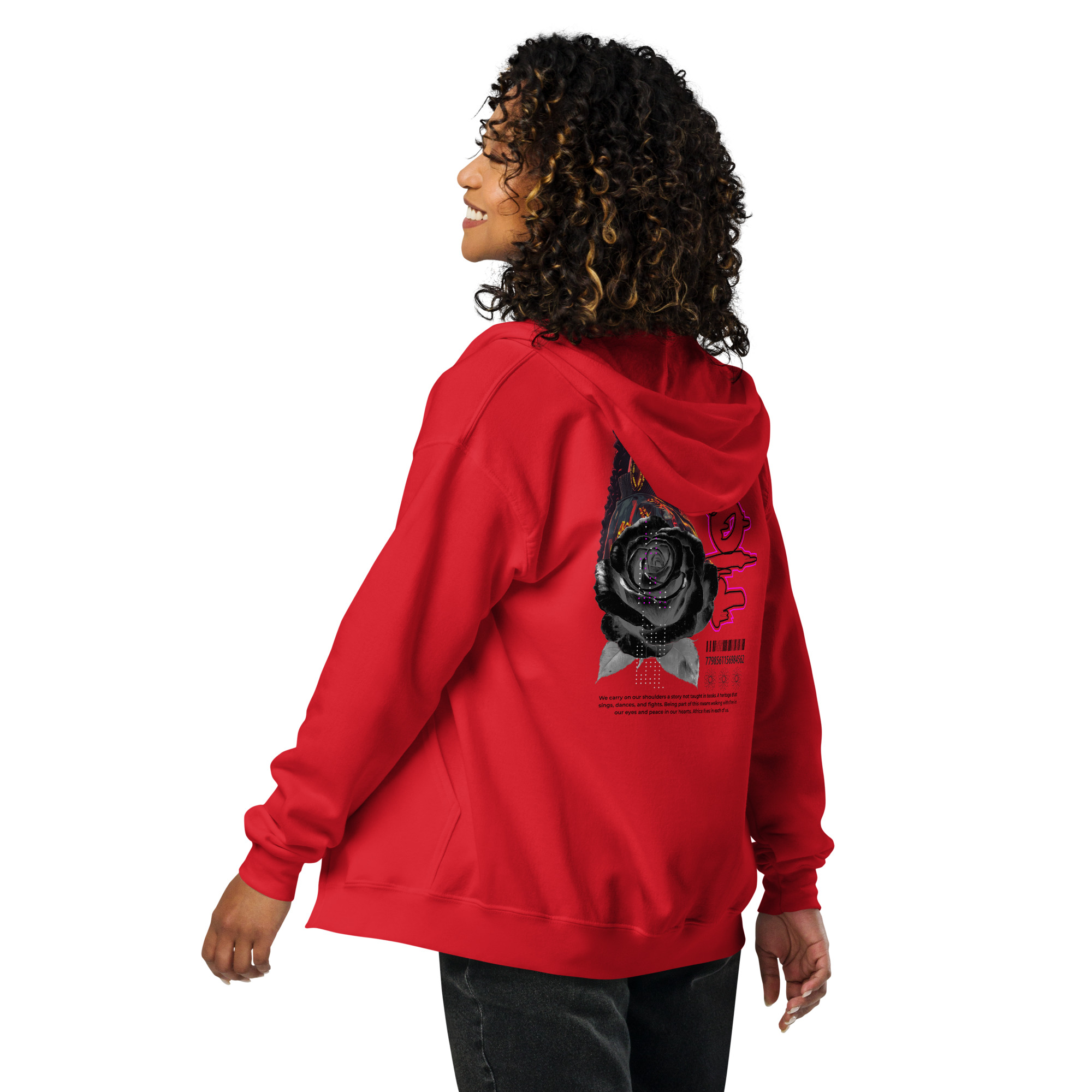 Unisex heavy blend zip hoodie with Black Rose - Spirit in Motion art - Image 5