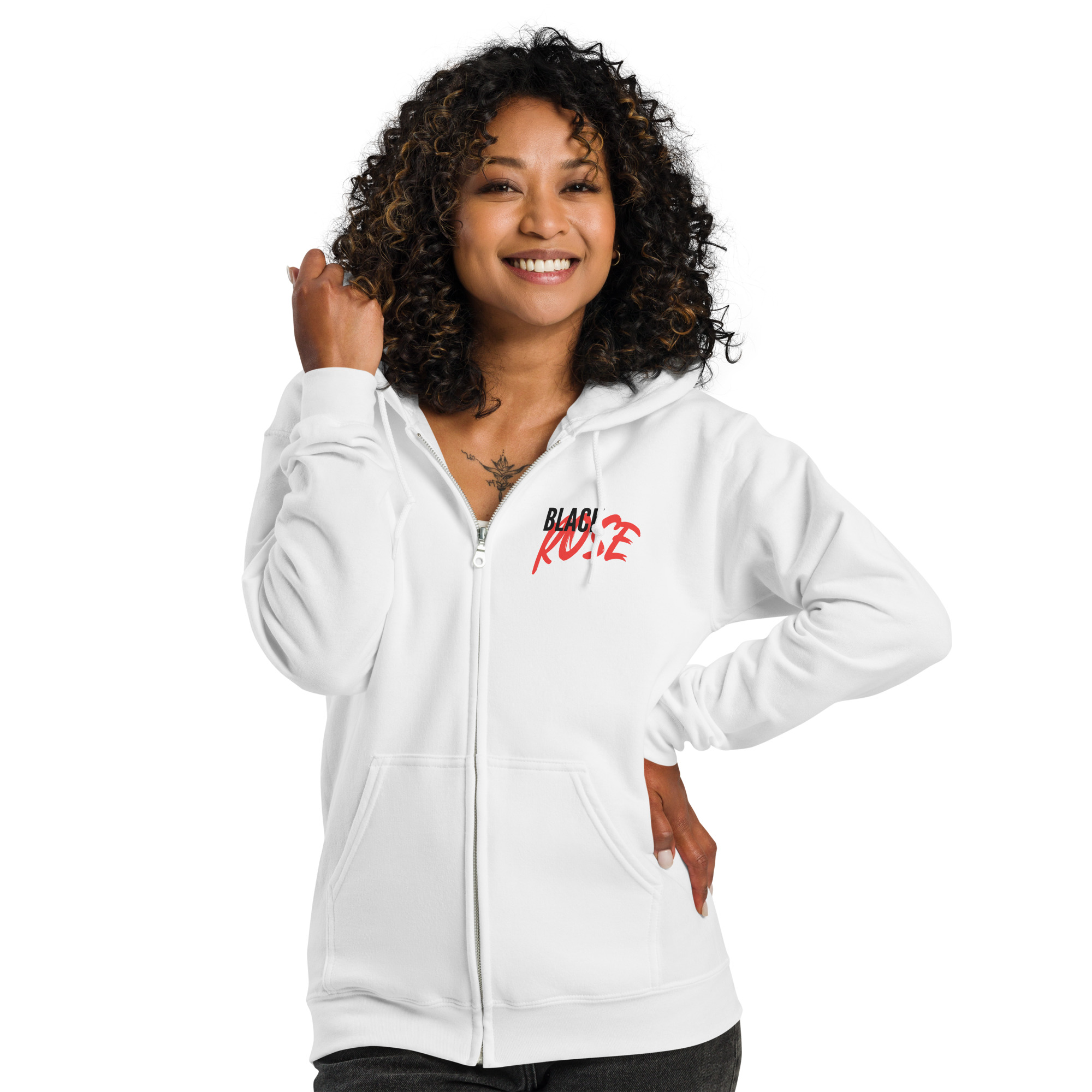 Unisex heavy blend zip hoodie with Black Rose - Spirit in Motion art - Image 11