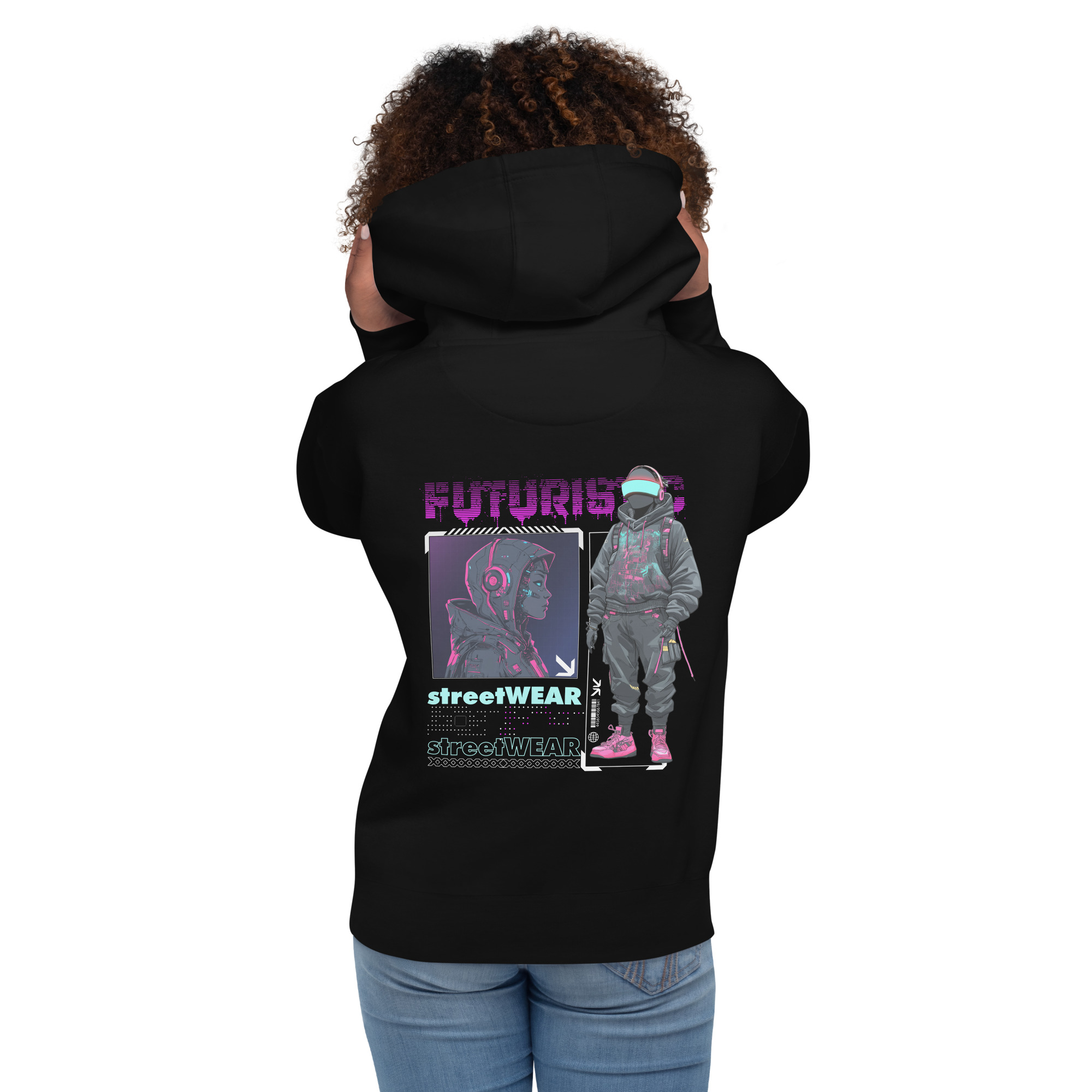 Unisex Hoodie whit Futuristic Streetwear Cyberpunk Style - Digital Art