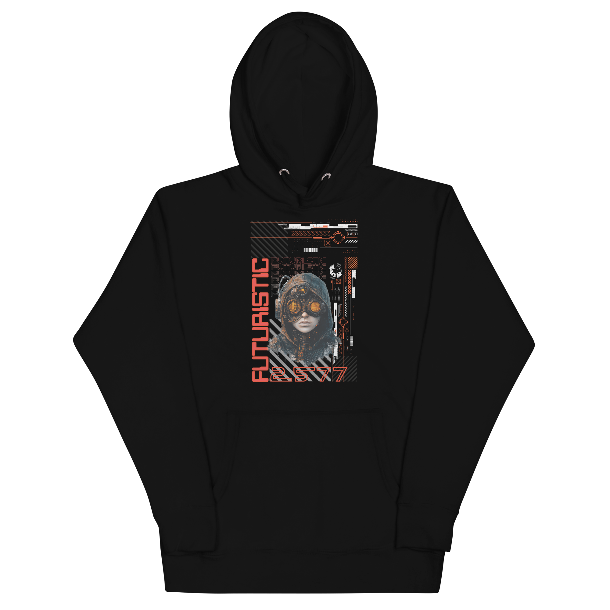 Unisex Hoodie (Futuristic Cyber-Steampunk Fusion Design with Hooded Character) - Image 11