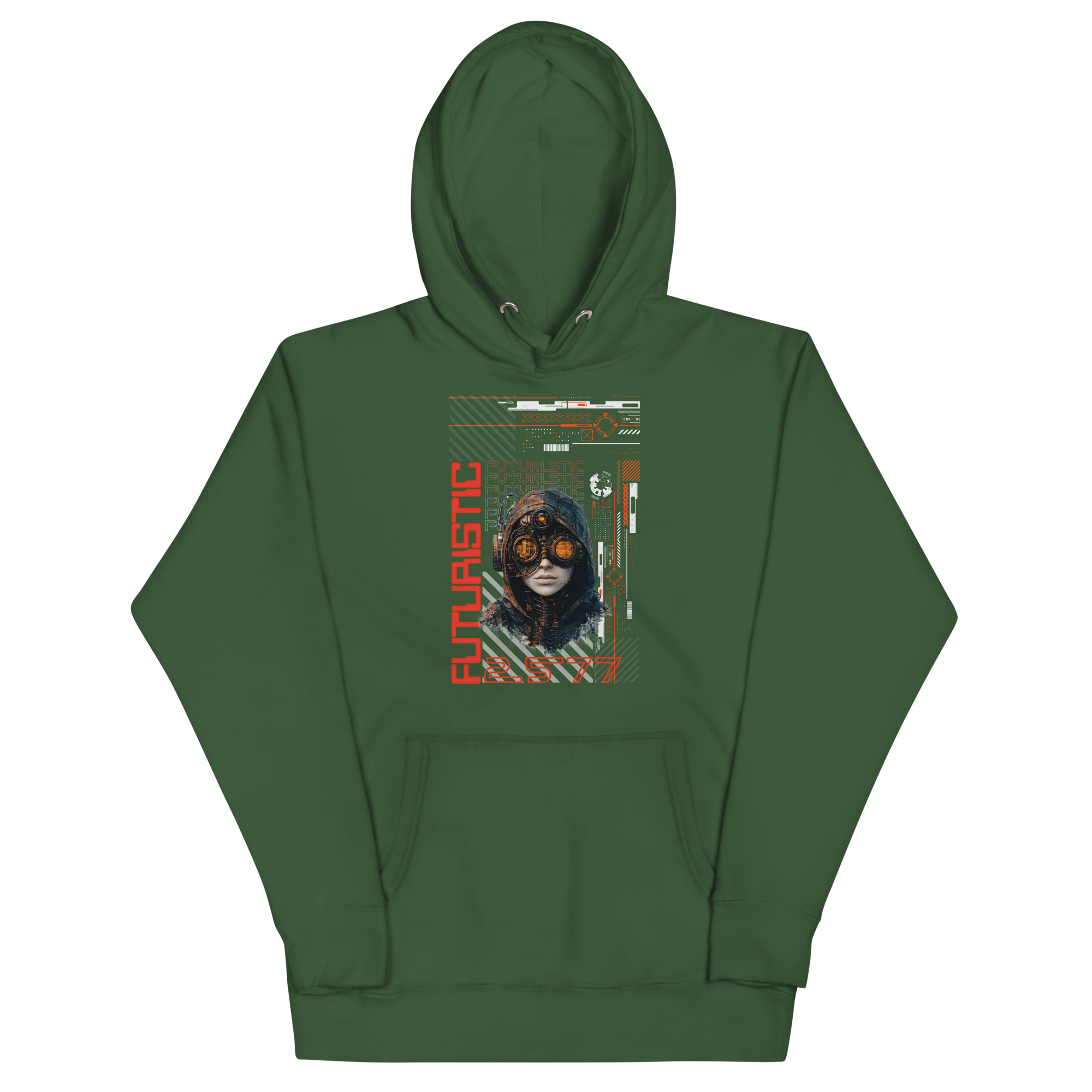 Unisex Hoodie (Futuristic Cyber-Steampunk Fusion Design with Hooded Character) - Image 13