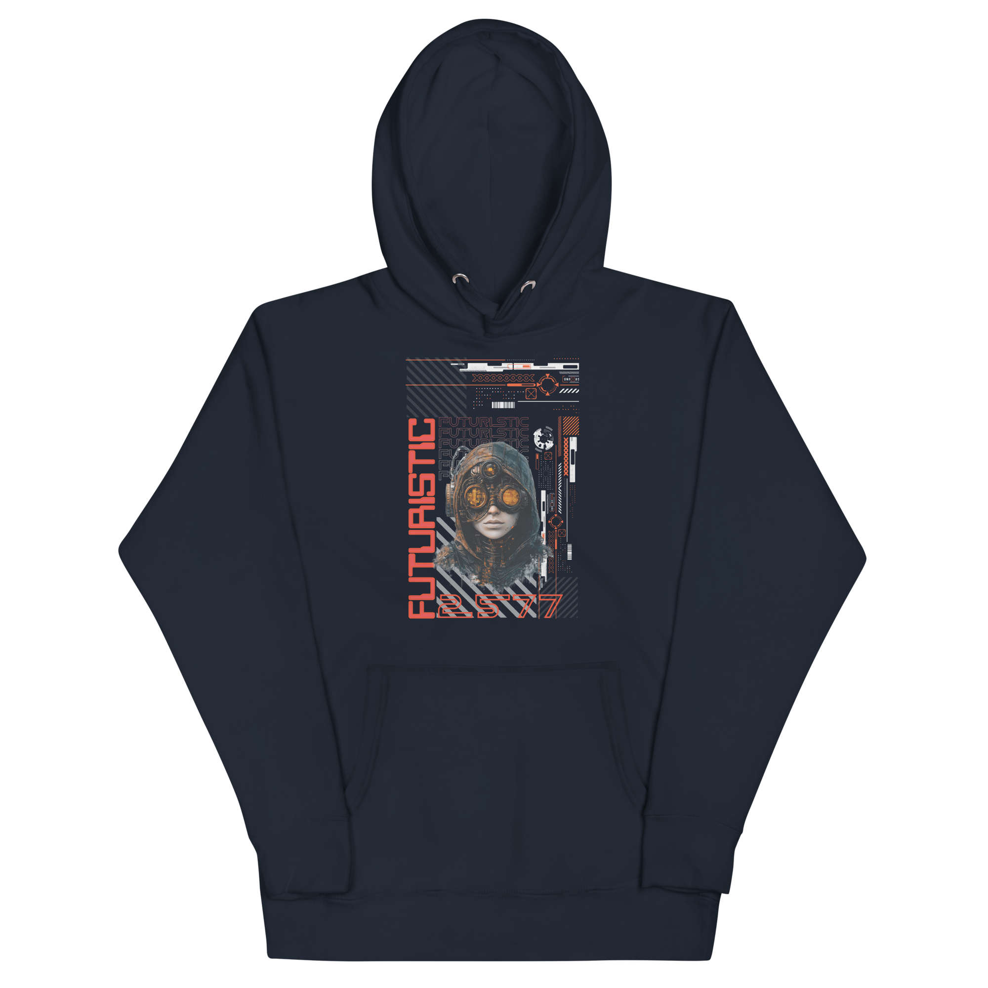 Unisex Hoodie (Futuristic Cyber-Steampunk Fusion Design with Hooded Character) - Image 10