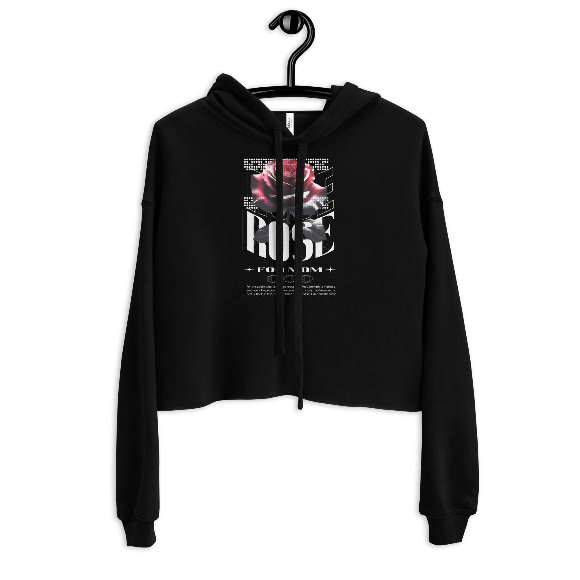 Crop Hoodie with Urban Rose - Elegance & Strength art - Image 2