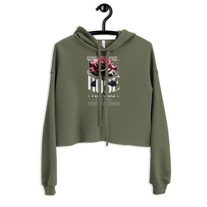 Crop Hoodie with Urban Rose - Elegance & Strength art