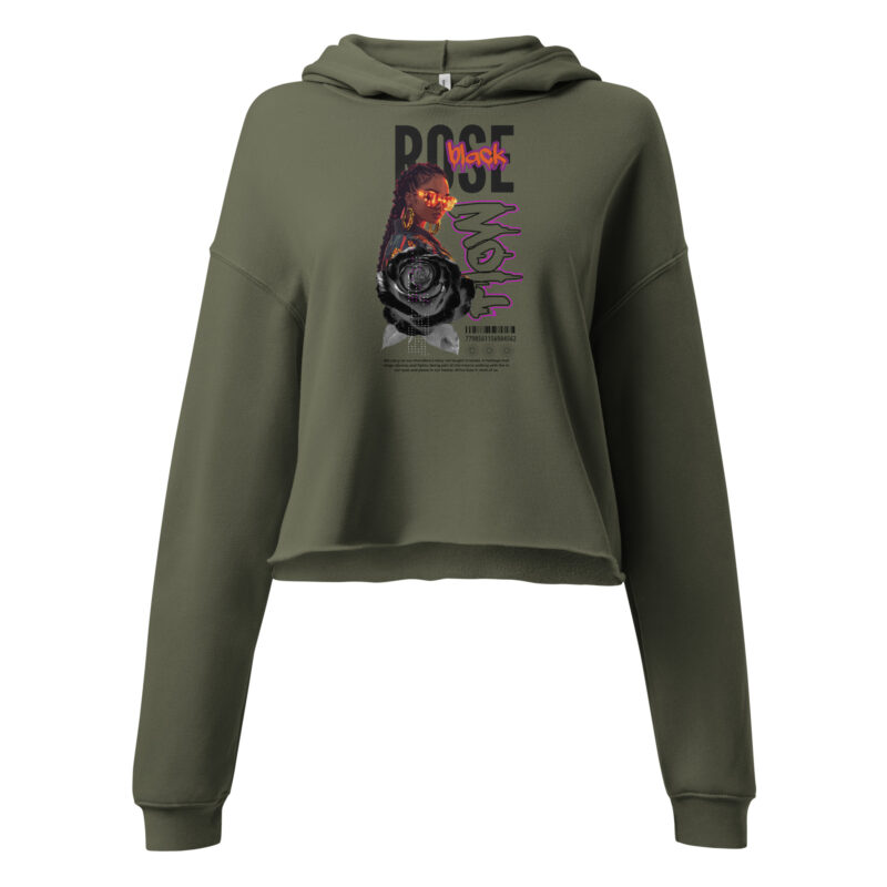 Crop Hoodie with Black Rose - Spirit in Motion