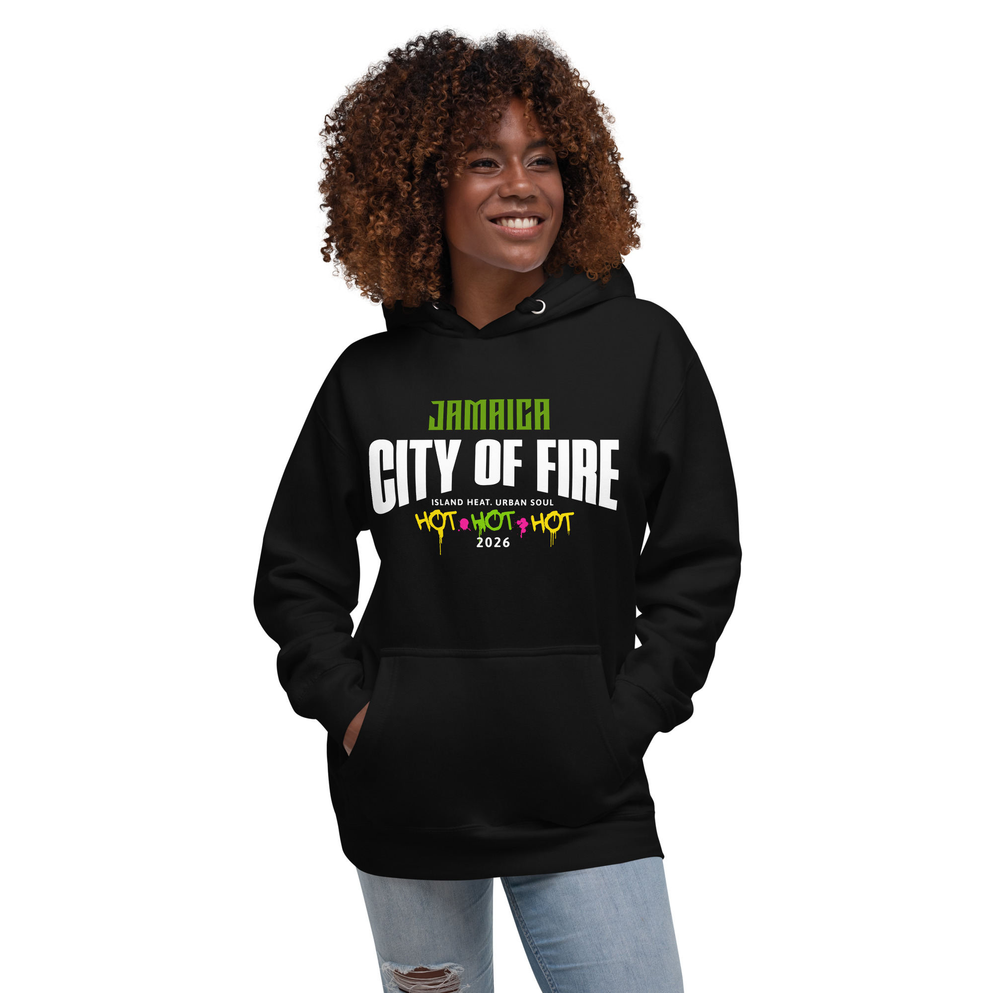 Jamaica City of Fire – Island Heat Urban Soul Premium Hoodie - Unisex Hoodie - Image 8