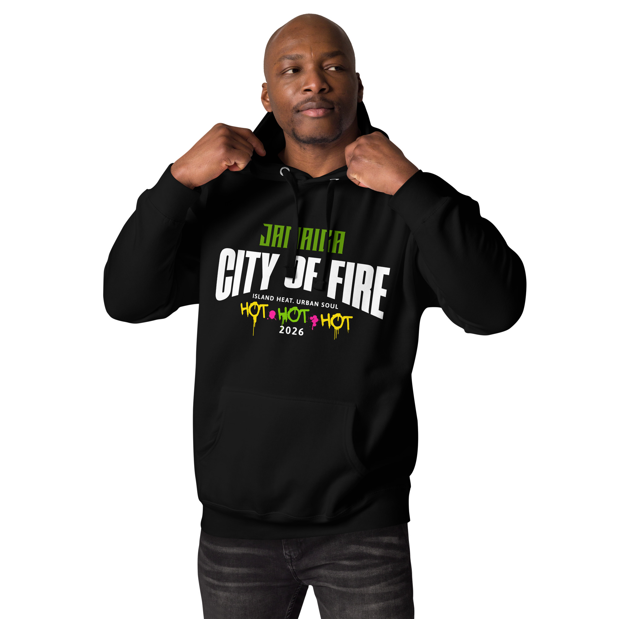 Jamaica City of Fire – Island Heat Urban Soul Premium Hoodie - Unisex Hoodie - Image 5