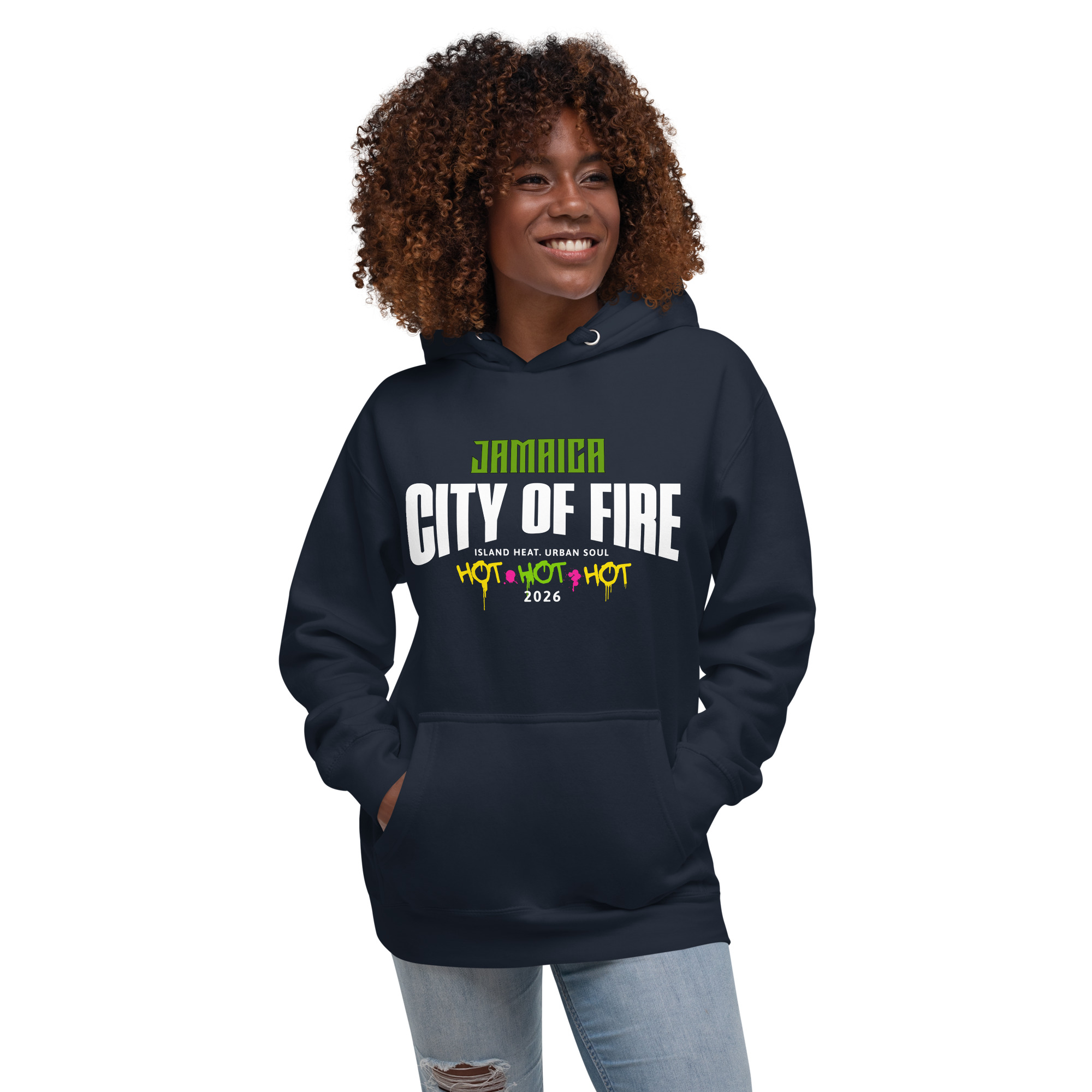 Jamaica City of Fire – Island Heat Urban Soul Premium Hoodie - Unisex Hoodie - Image 7
