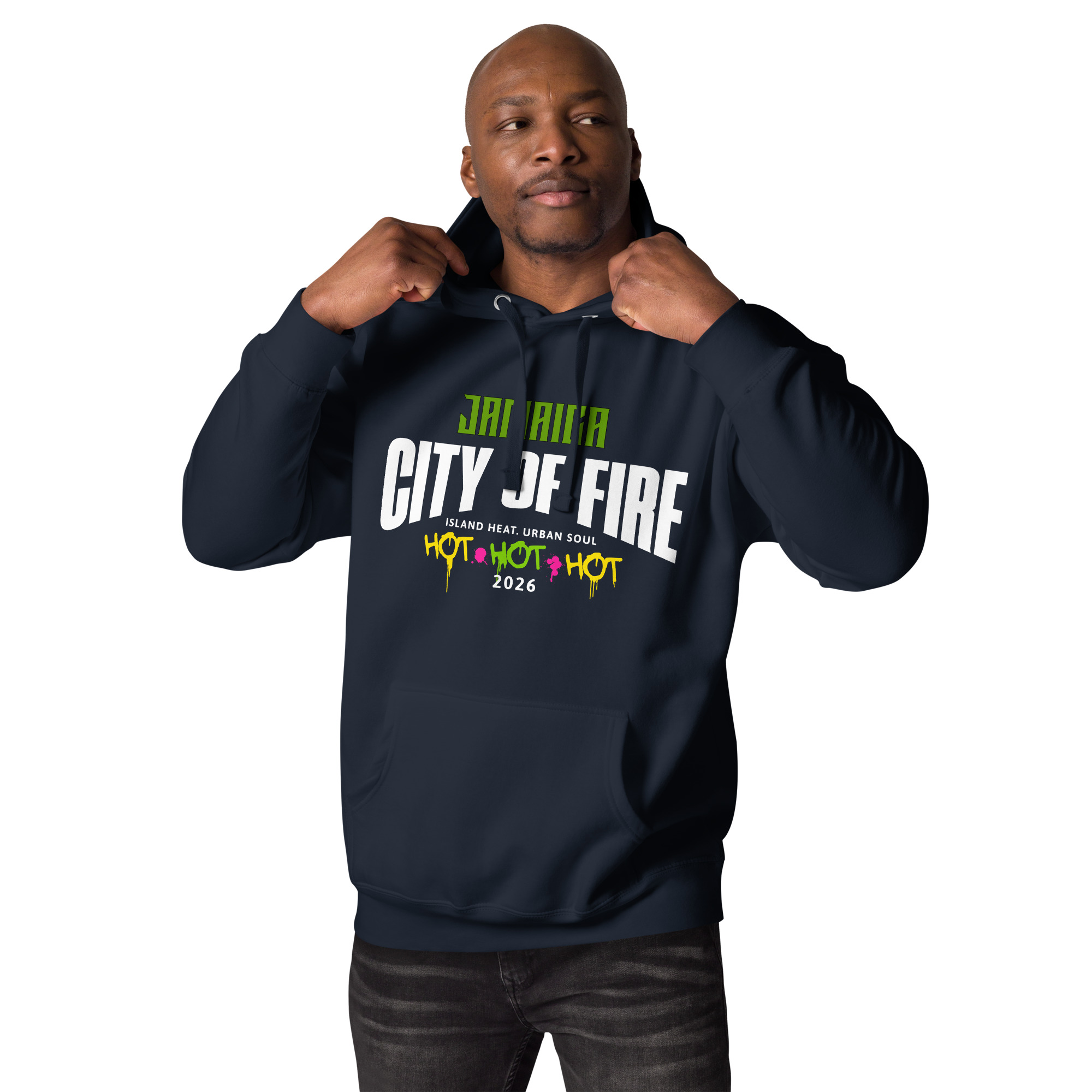 Jamaica City of Fire – Island Heat Urban Soul Premium Hoodie - Unisex Hoodie - Image 4