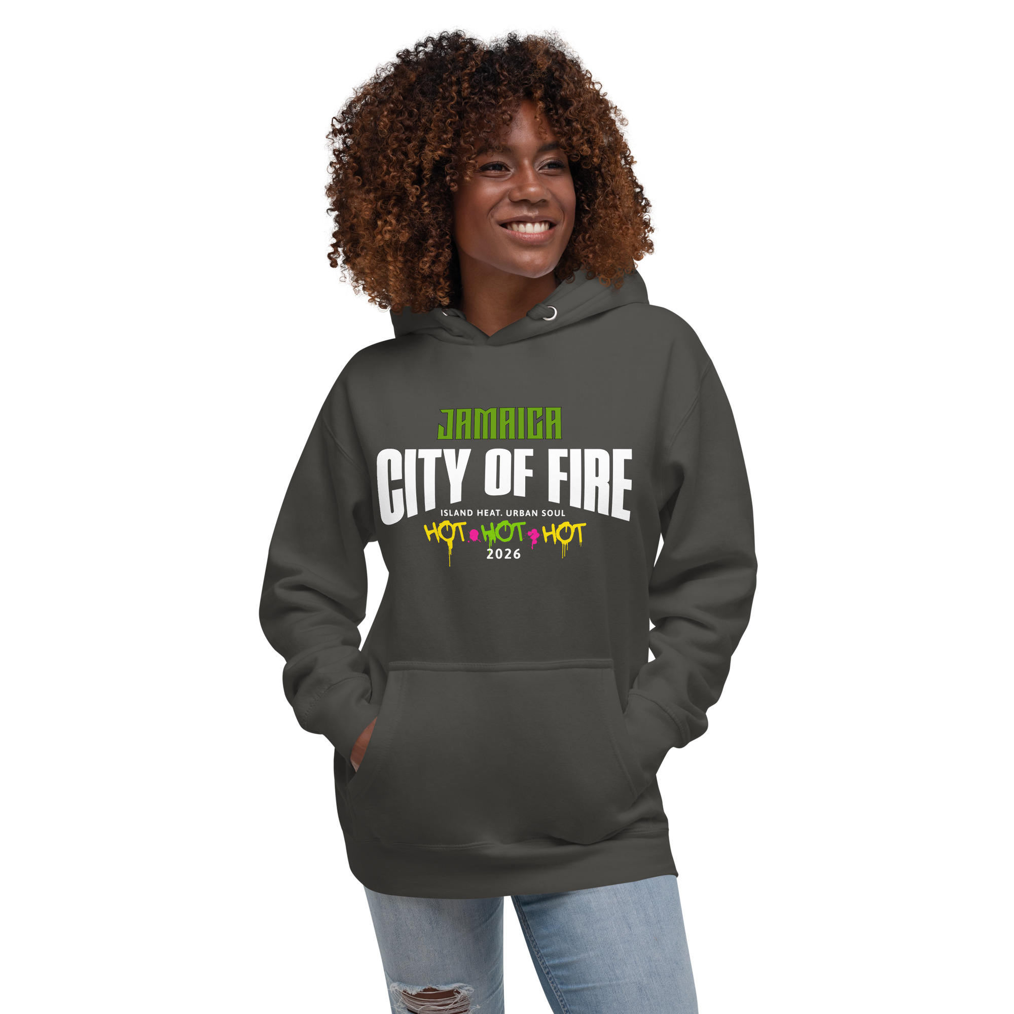 Jamaica City of Fire – Island Heat Urban Soul Premium Hoodie - Unisex Hoodie - Image 9