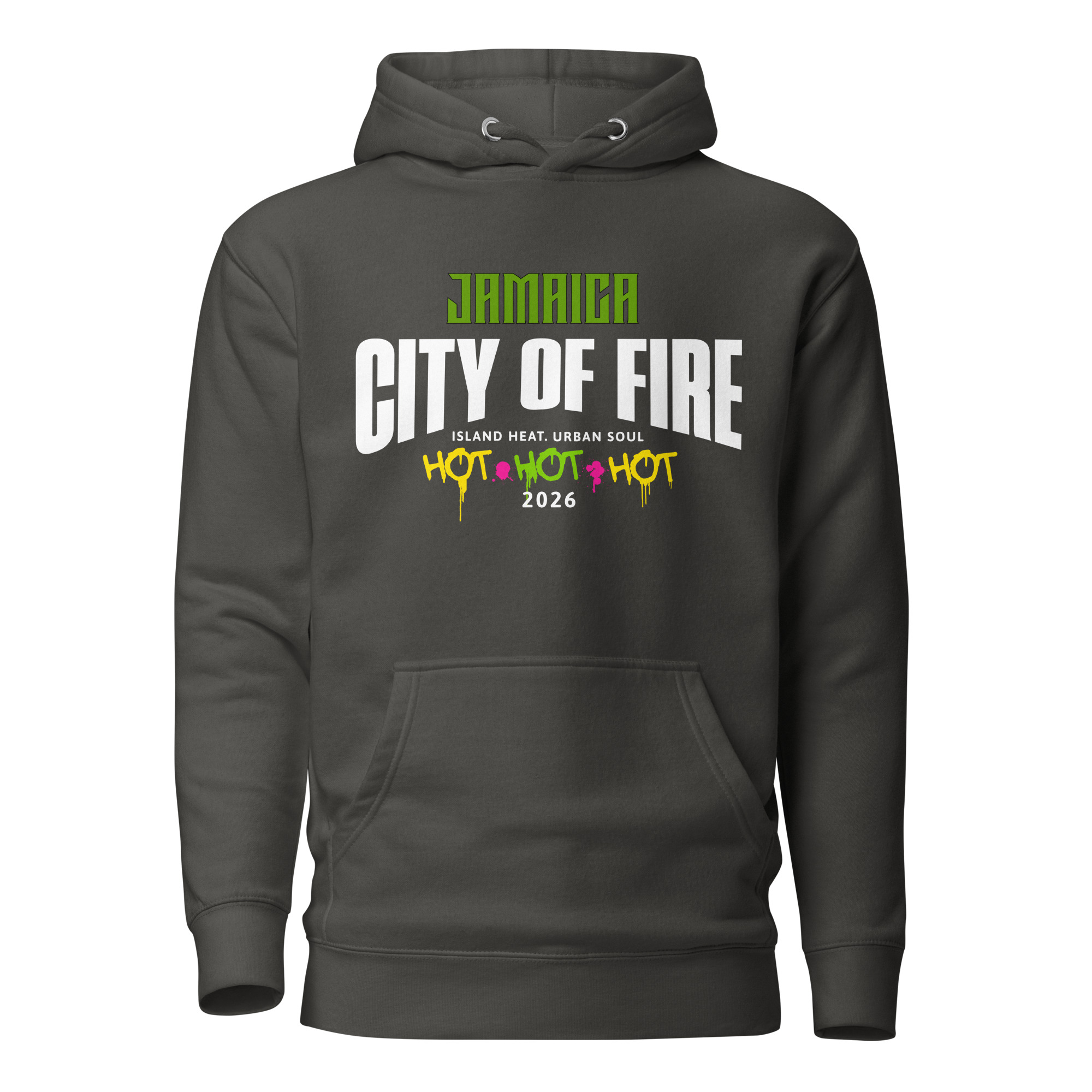 Jamaica City of Fire – Island Heat Urban Soul Premium Hoodie - Unisex Hoodie - Image 3