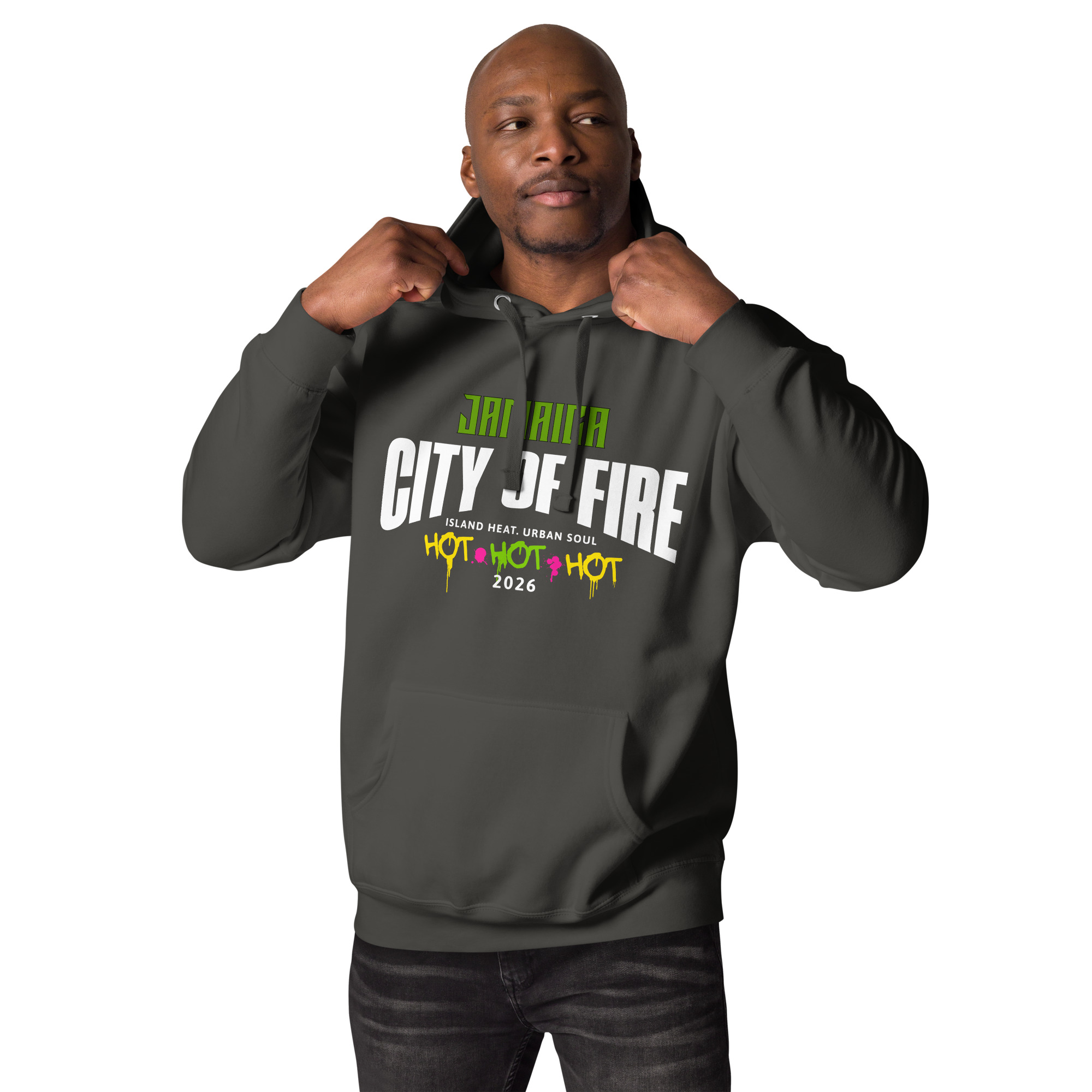 Jamaica City of Fire – Island Heat Urban Soul Premium Hoodie - Unisex Hoodie - Image 6