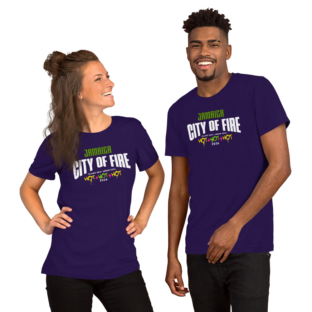Jamaica City of Fire – Caribbean Streetwear Graphic Tee - Unisex t-shirt - Image 3