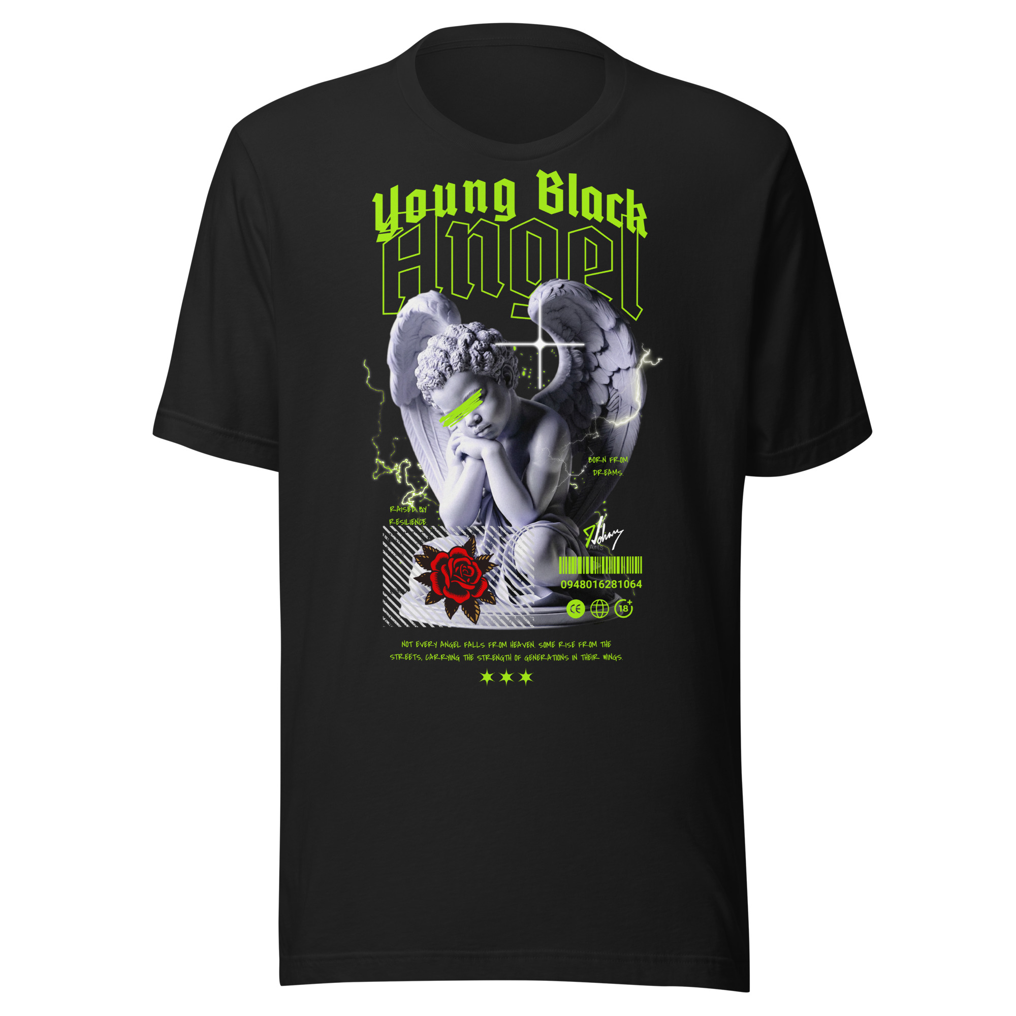Young Black Angel – Heritage & Resilience Streetwear Design - Unisex t-shirt - Image 5