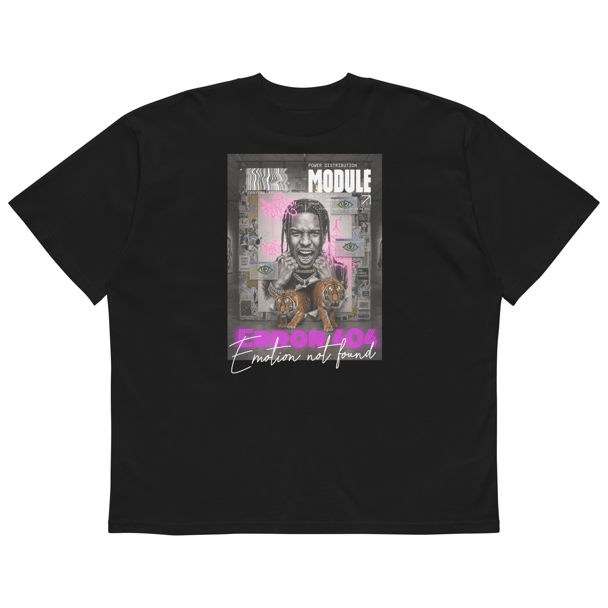 Error 404 Emotion Not Found – Urban Cyber Streetwear Graphic | T-Shirt Unisex organic oversized high neck t-shirt - Image 2