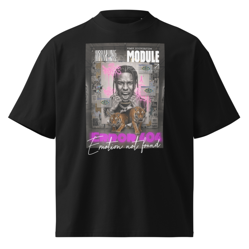 Error 404 Emotion Not Found – Urban Cyber Streetwear Graphic | T-Shirt Unisex organic oversized high neck t-shirt
