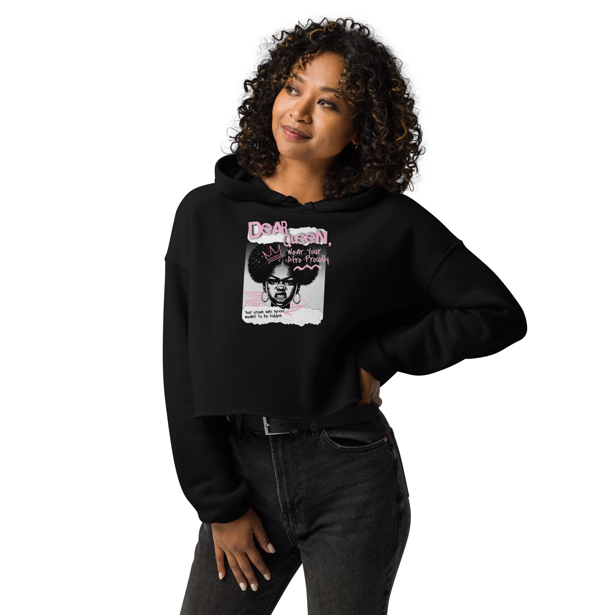 Dear Queen – Wear Your Afro Proudly | Black Pride Graphic Crop Hoodie - Image 5