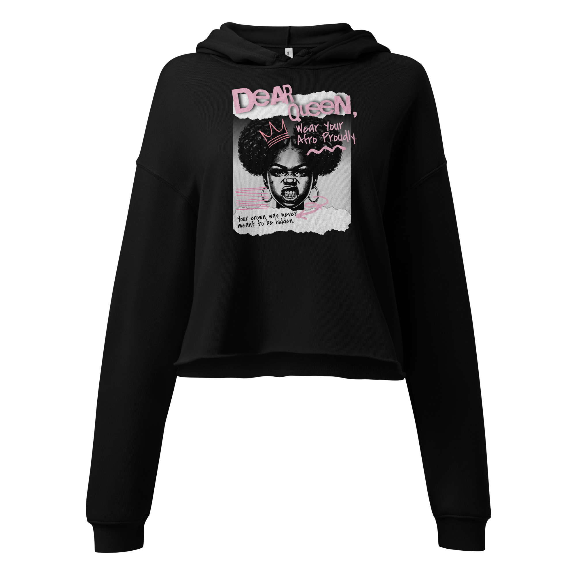 Dear Queen – Wear Your Afro Proudly | Black Pride Graphic Crop Hoodie
