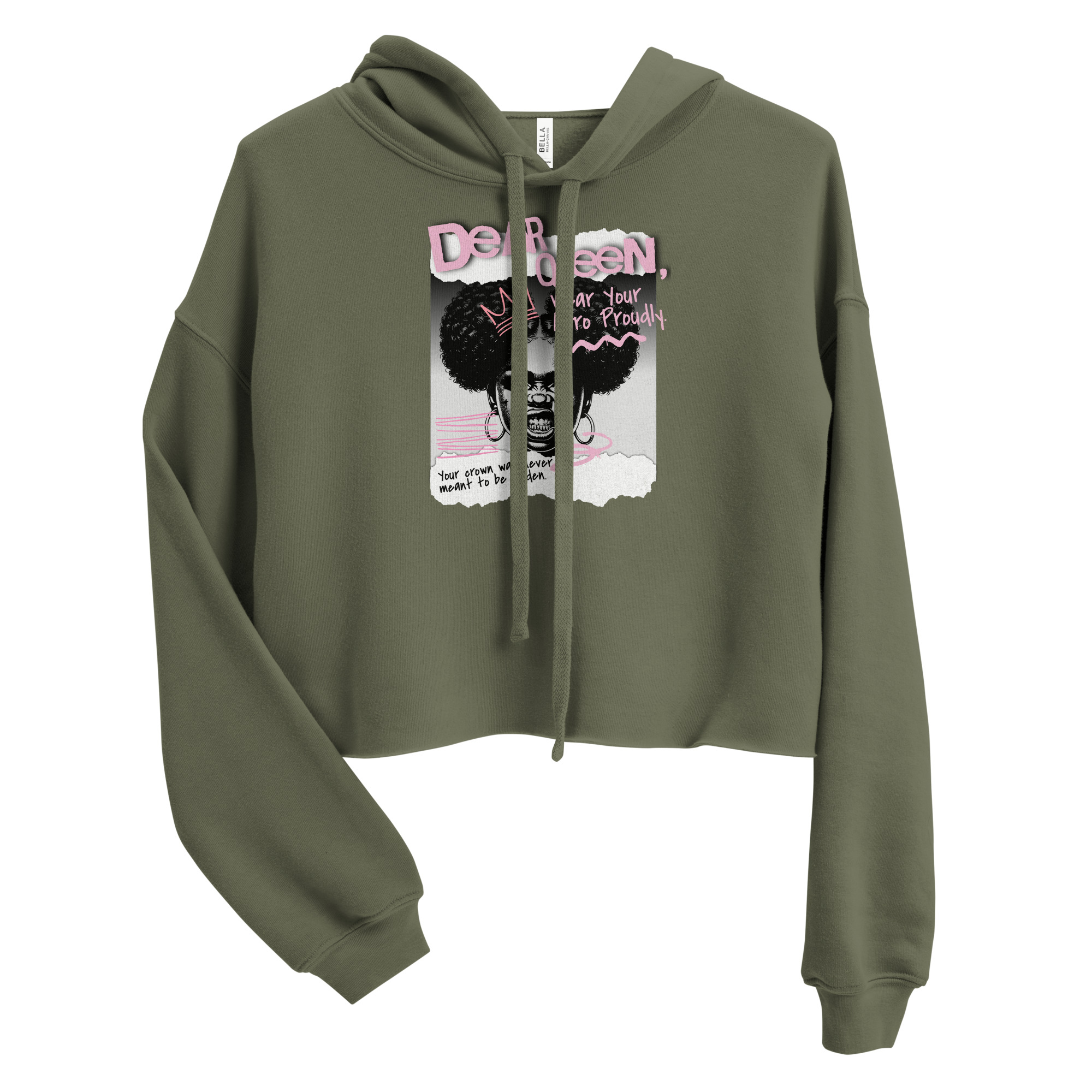Dear Queen – Wear Your Afro Proudly | Black Pride Graphic Crop Hoodie - Image 2