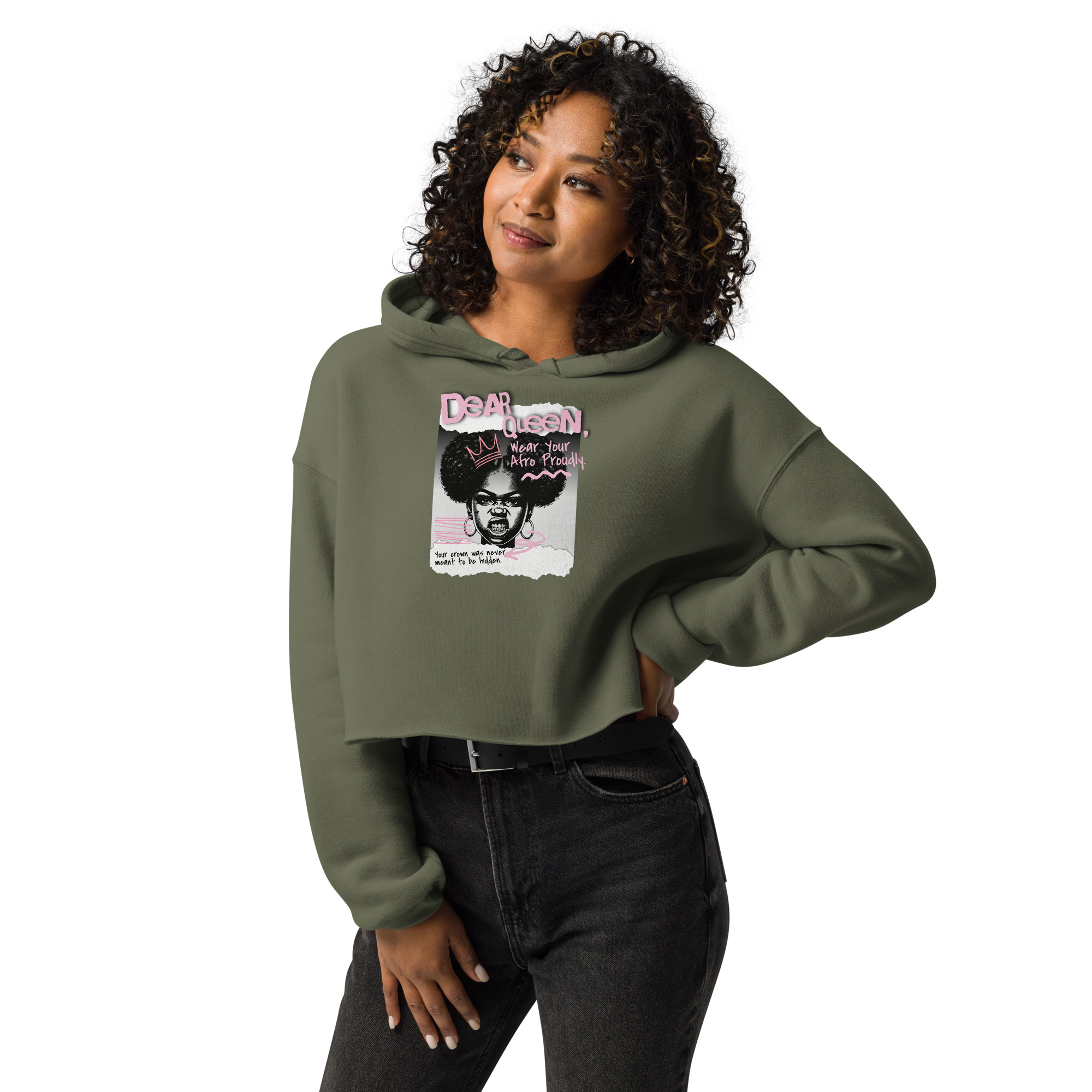 Dear Queen – Wear Your Afro Proudly | Black Pride Graphic Crop Hoodie - Image 6