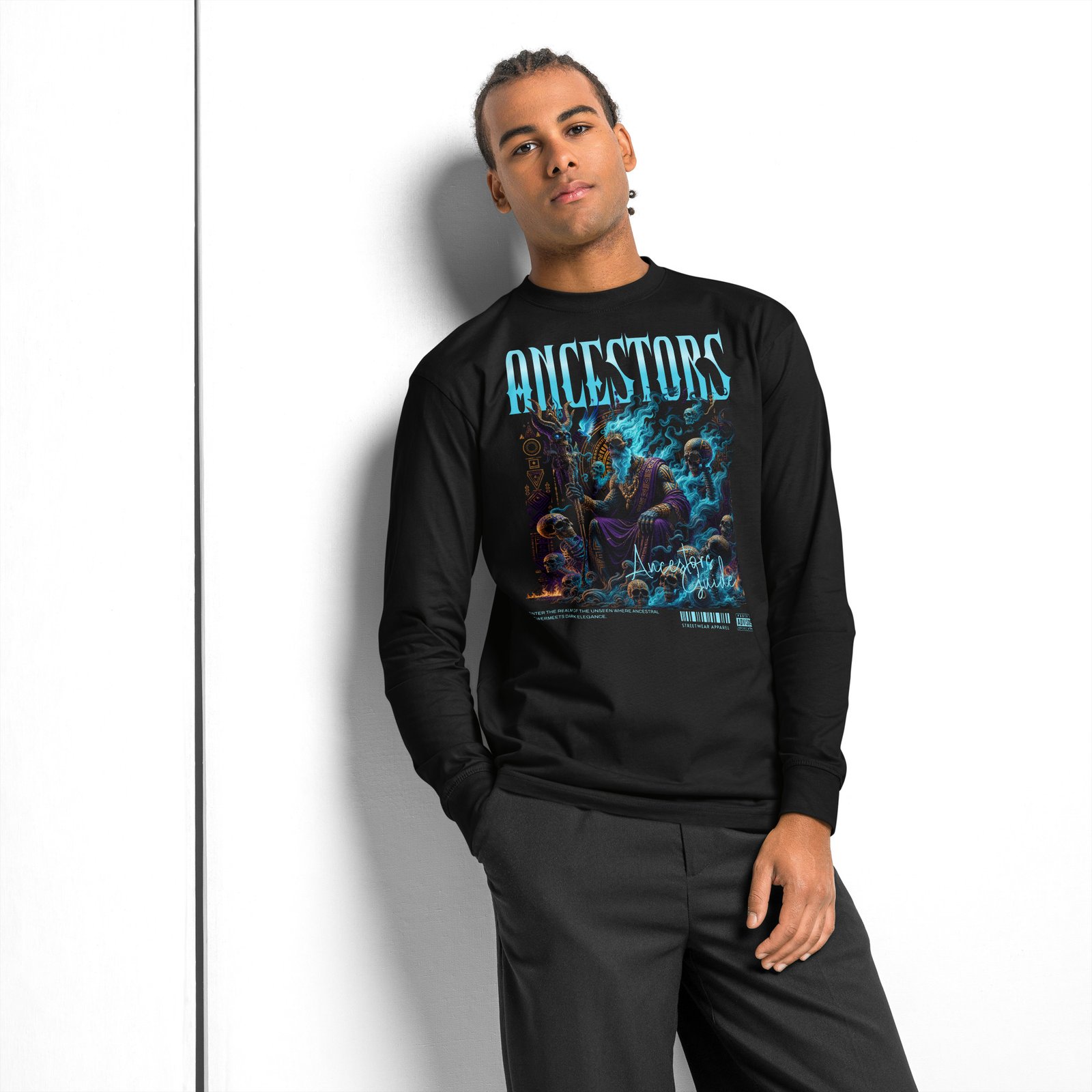 ANCESTORS' GUIDE – Afro-Caribbean Dark Art | Men's Heavyweight Long Sleeve T-Shirt - Image 2