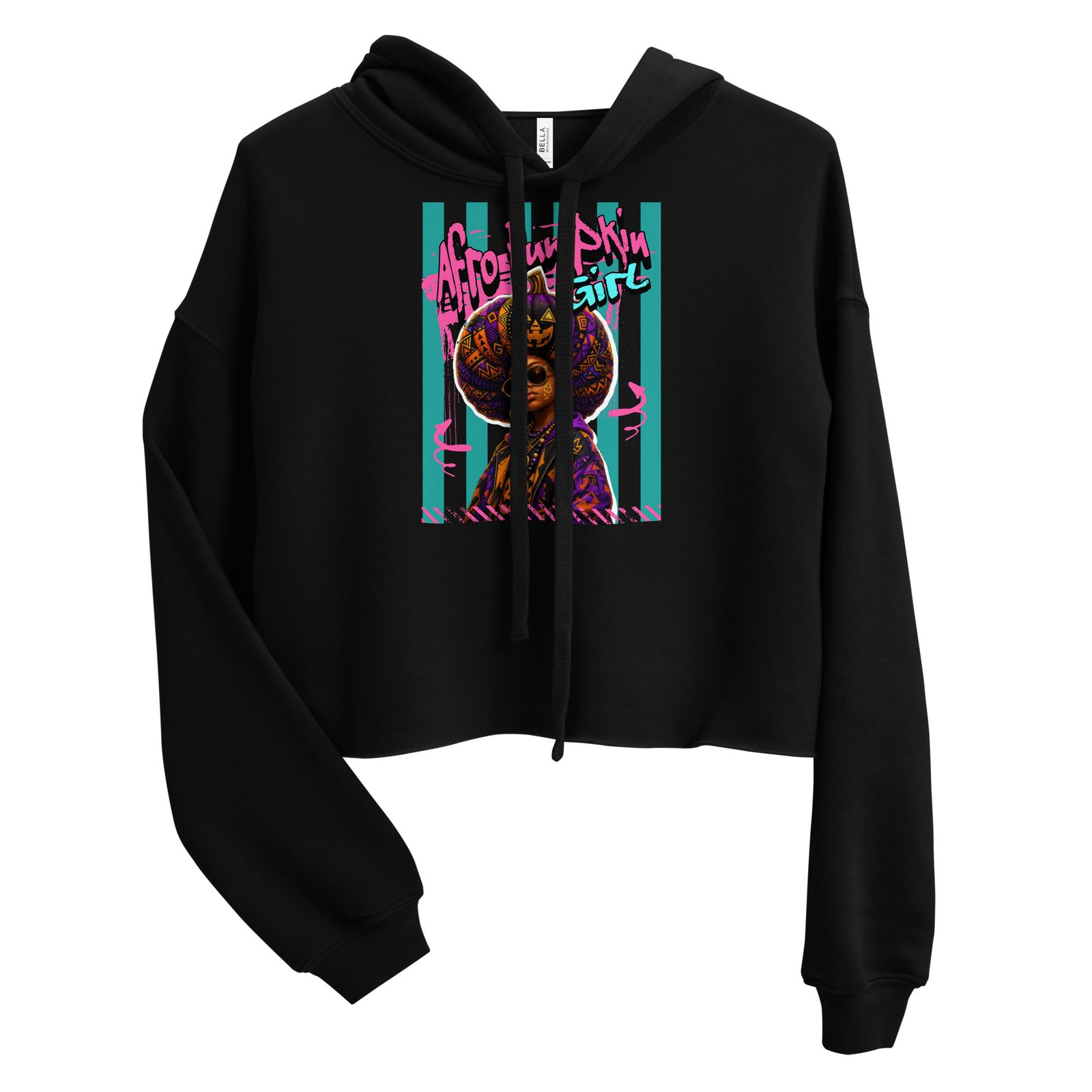 AFRO-PUNK QUEEN – Dark Afrocentric Halloween Art | Women's Cropped Fleece Hoodie - Image 2