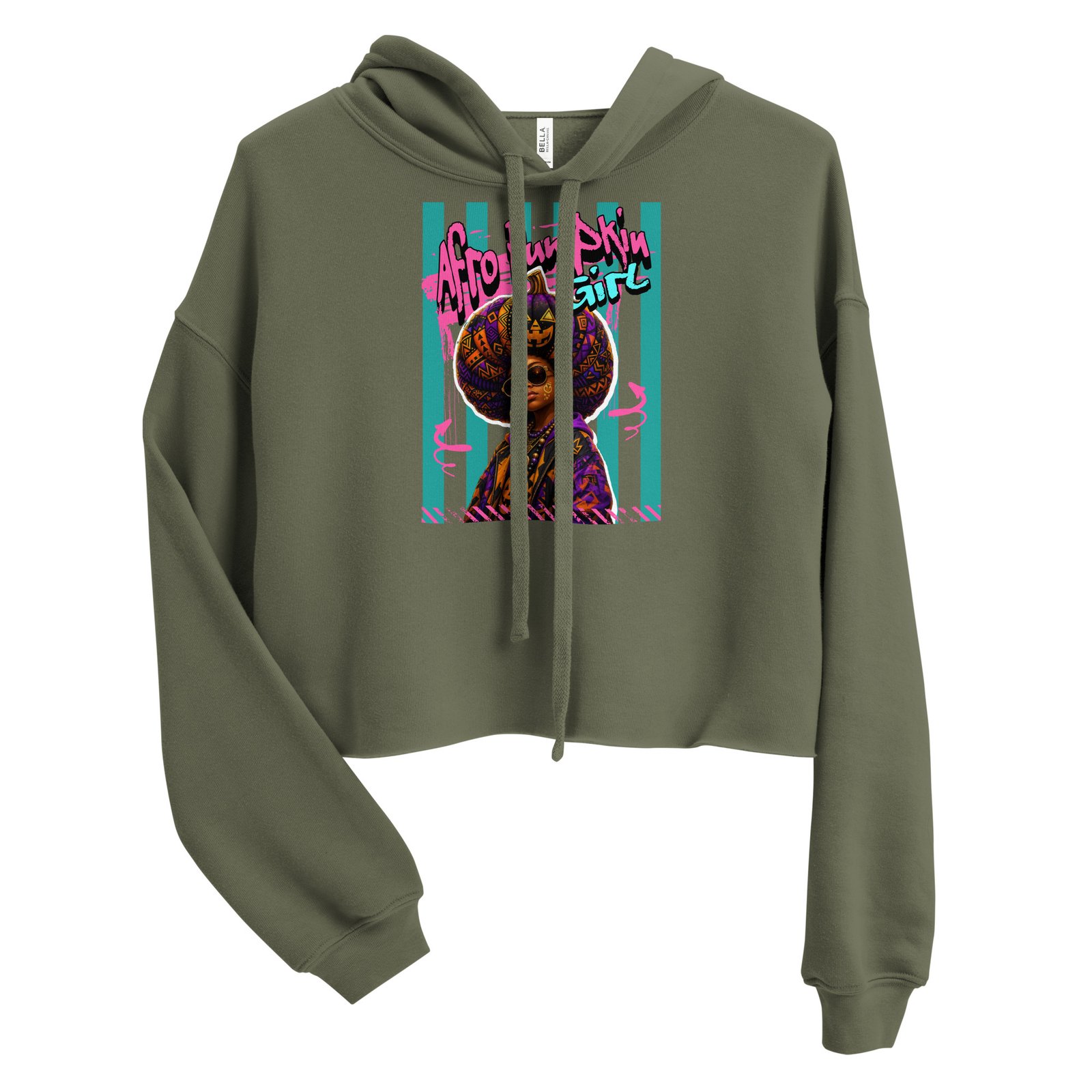 AFRO-PUNK QUEEN – Dark Afrocentric Halloween Art | Women's Cropped Fleece Hoodie - Image 3