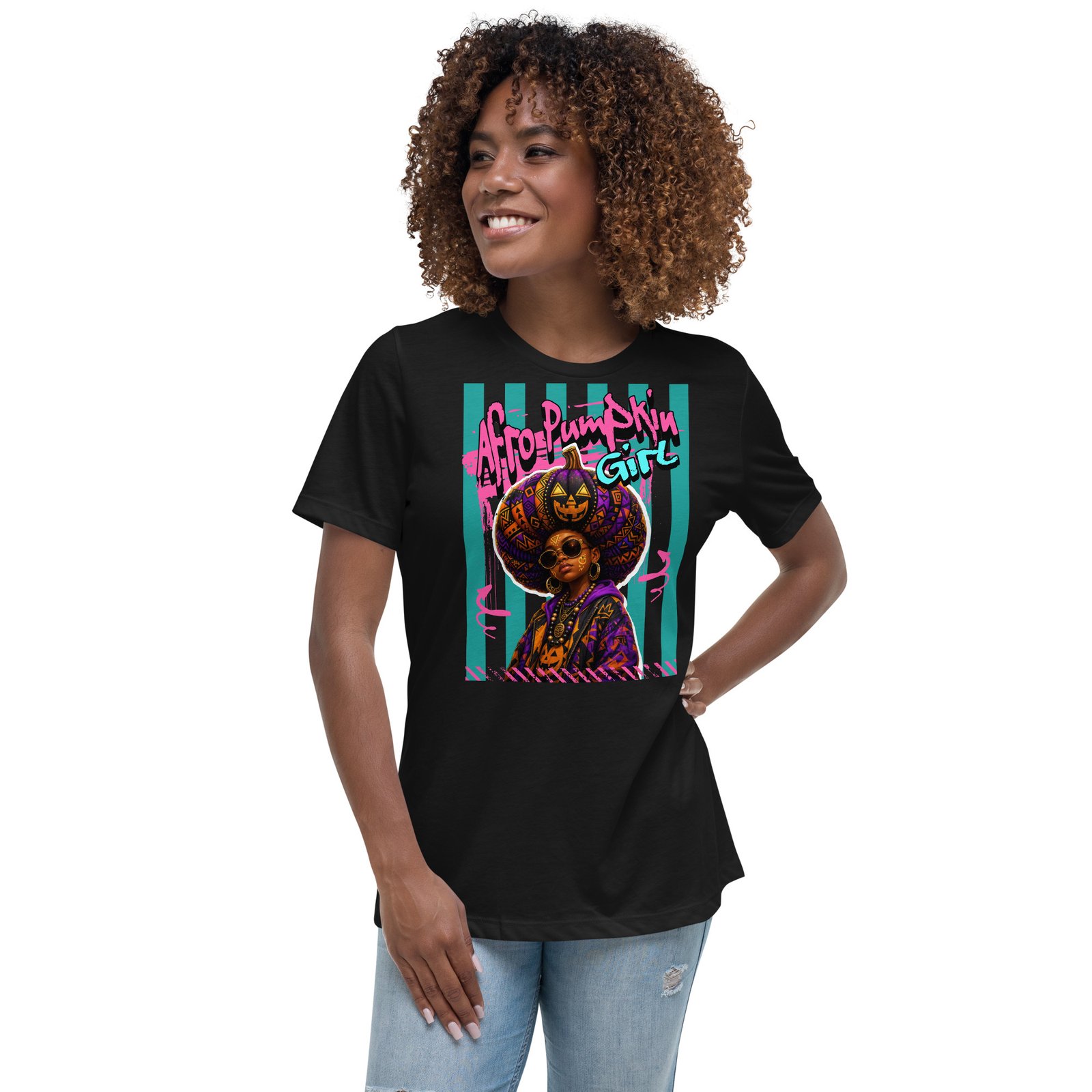 AFRO PUMPKIN GIRL – Afrocentric Halloween Art | Women's Relaxed T-Shirt - Image 6