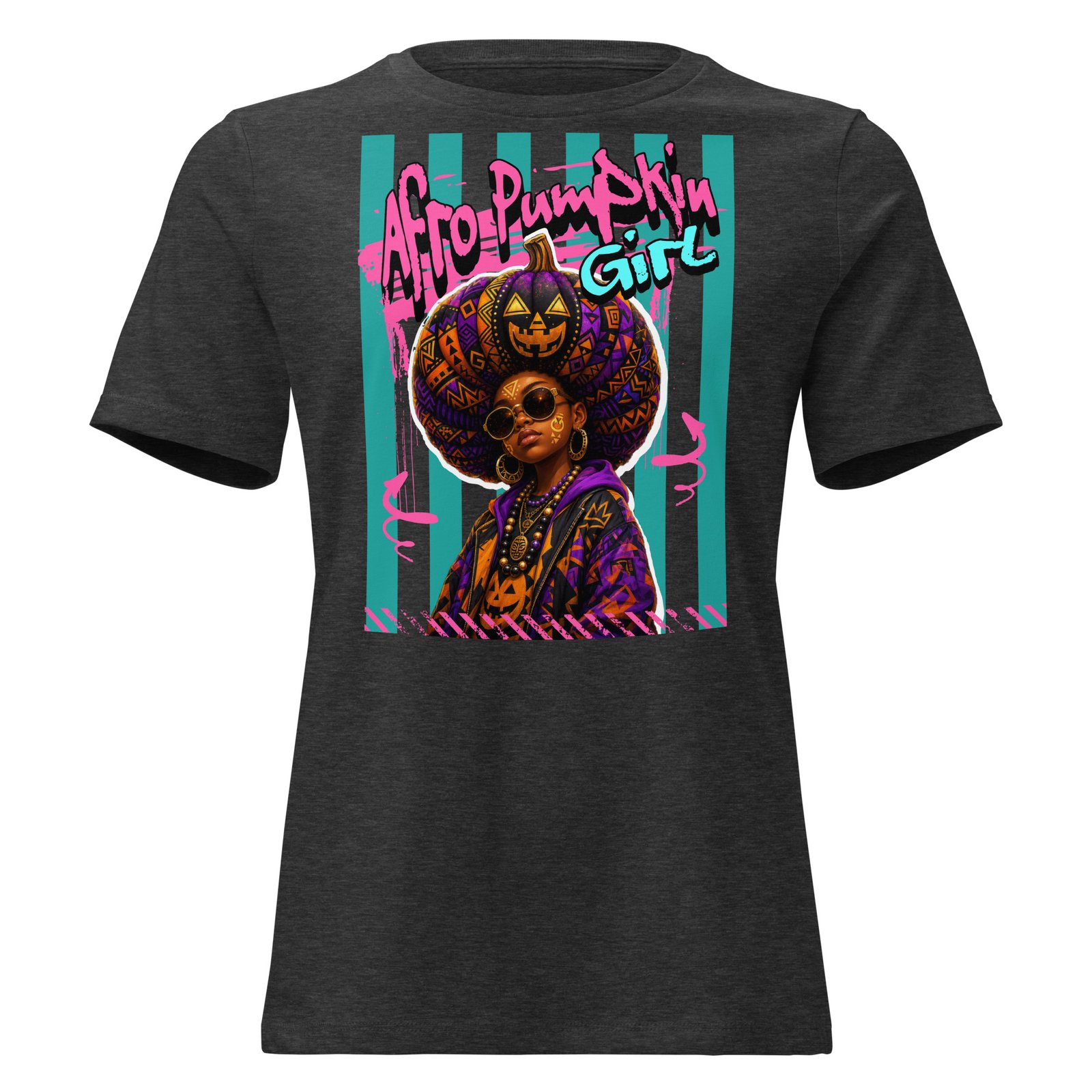 AFRO PUMPKIN GIRL – Afrocentric Halloween Art | Women's Relaxed T-Shirt - Image 2