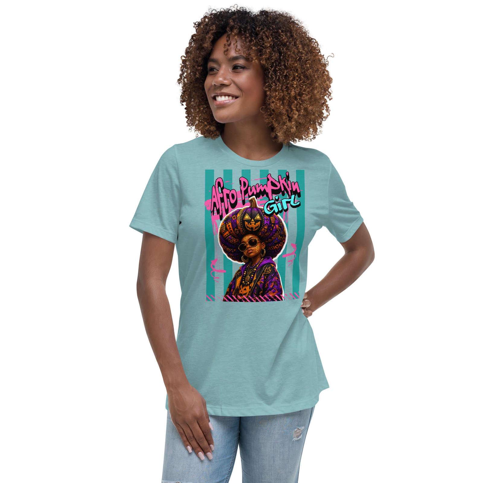 AFRO PUMPKIN GIRL – Afrocentric Halloween Art | Women's Relaxed T-Shirt - Image 7
