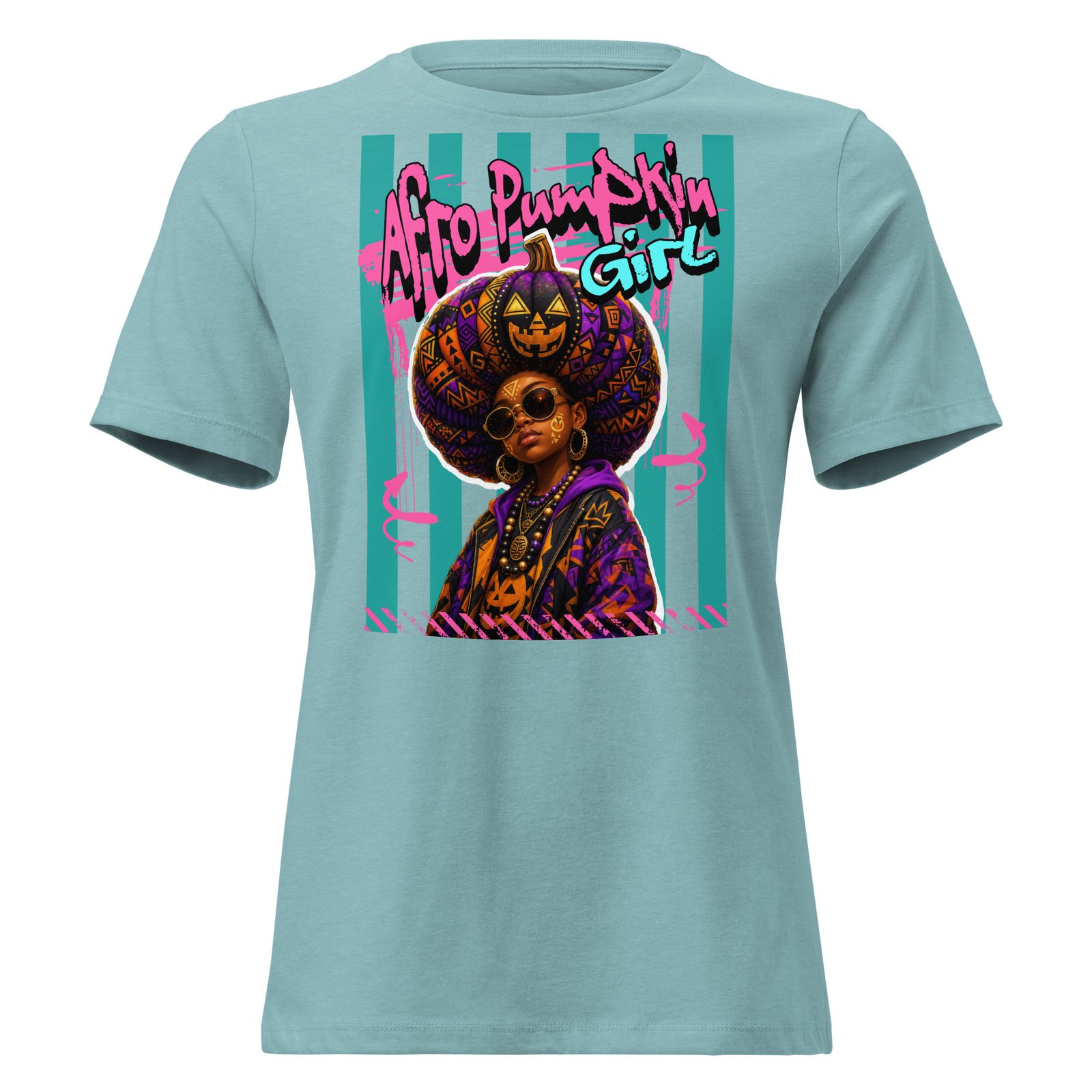 AFRO PUMPKIN GIRL – Afrocentric Halloween Art | Women's Relaxed T-Shirt - Image 4