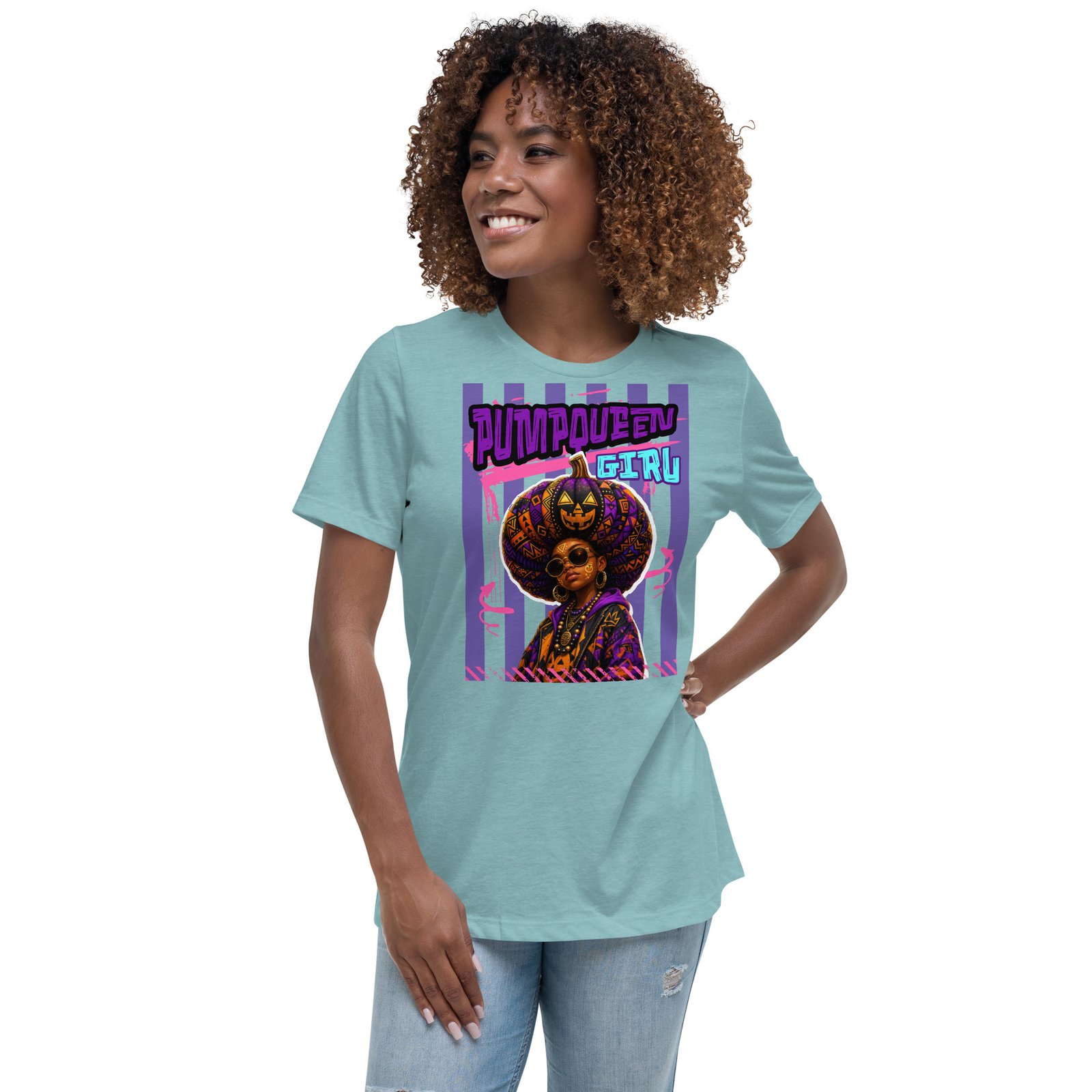 PUMPKIN QUEEN GIRL – Afro Halloween Streetwear | Women's Relaxed T-Shirt - Image 8