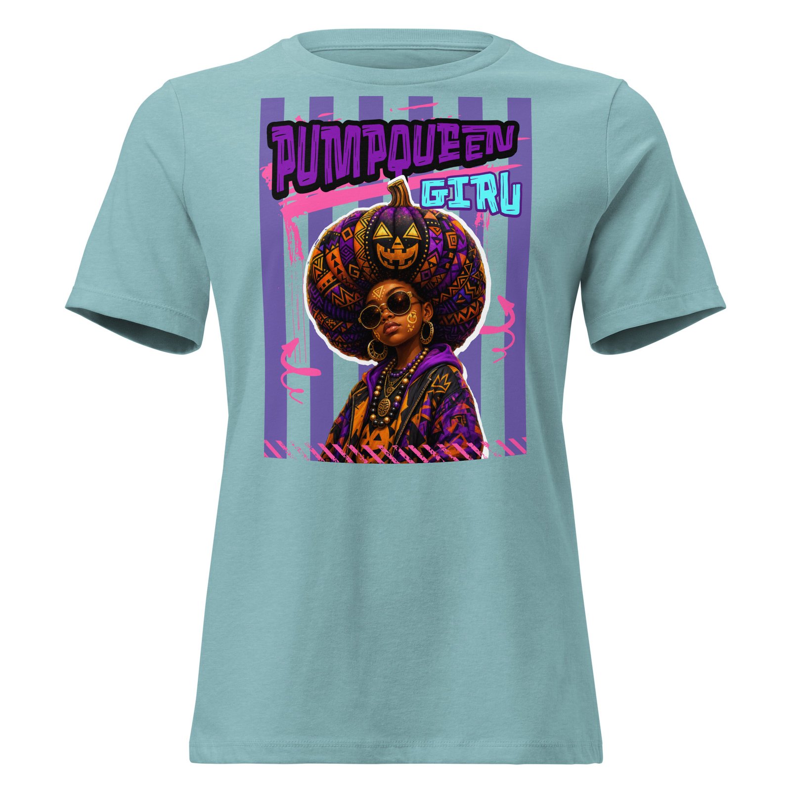 PUMPKIN QUEEN GIRL – Afro Halloween Streetwear | Women's Relaxed T-Shirt - Image 3