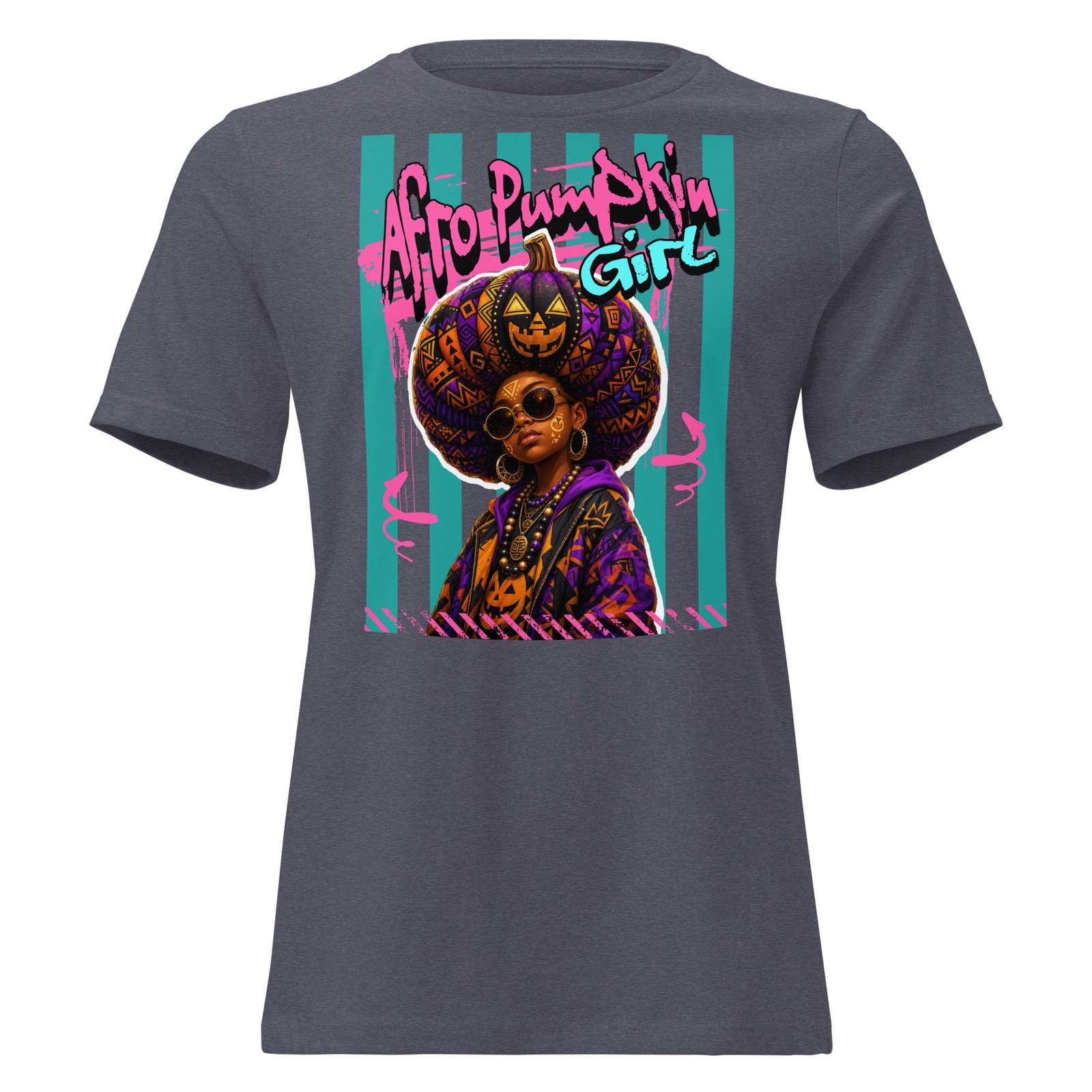 AFRO PUMPKIN GIRL – Afrocentric Halloween Art | Women's Relaxed T-Shirt - Image 3