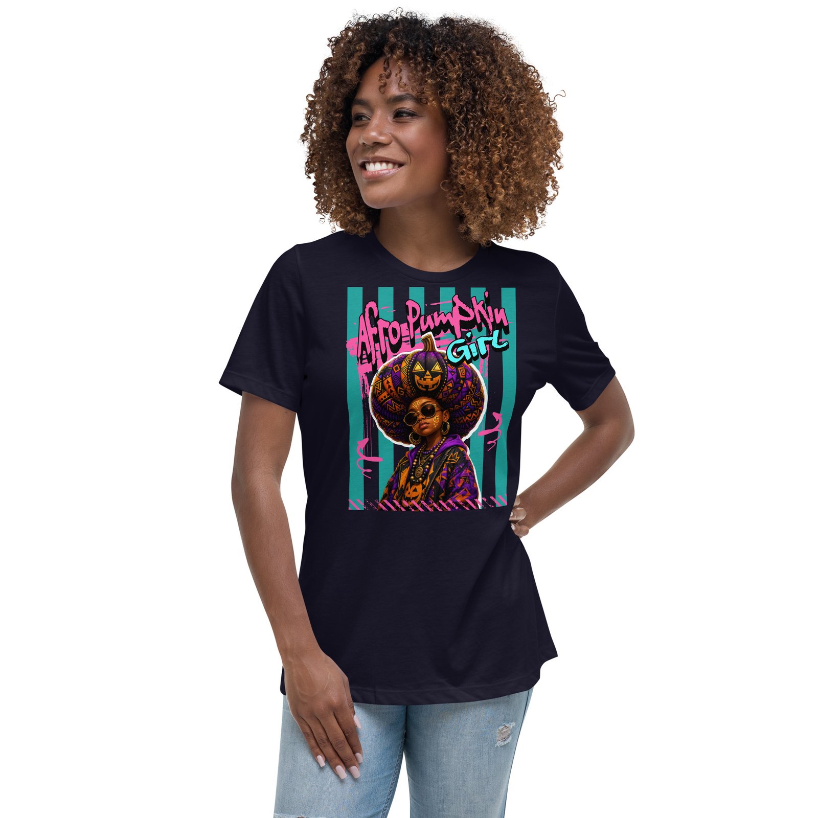 AFRO PUMPKIN GIRL – Afrocentric Halloween Art | Women's Relaxed T-Shirt - Image 9