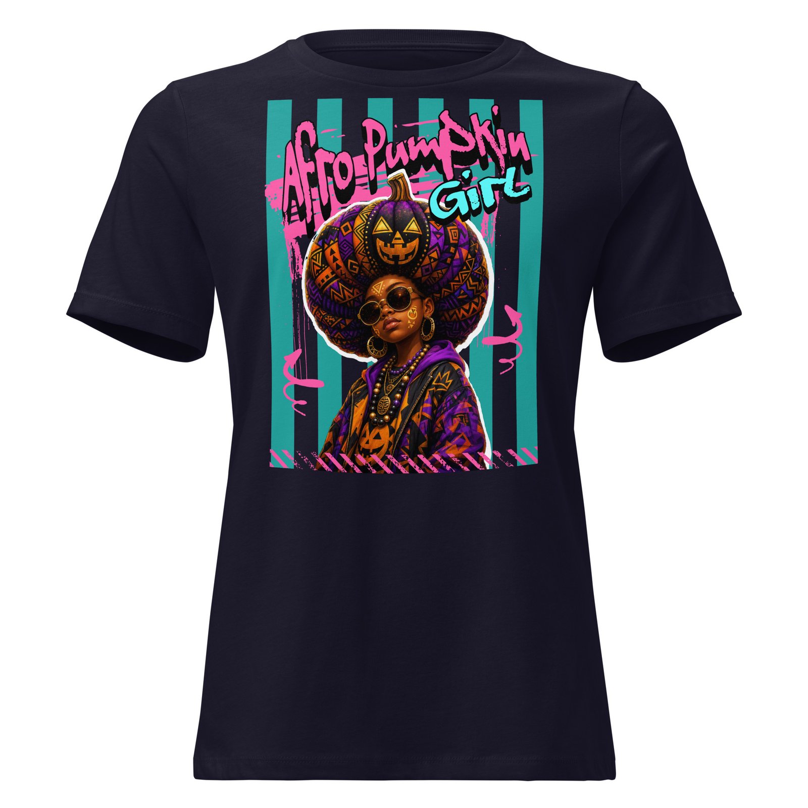 AFRO PUMPKIN GIRL – Afrocentric Halloween Art | Women's Relaxed T-Shirt