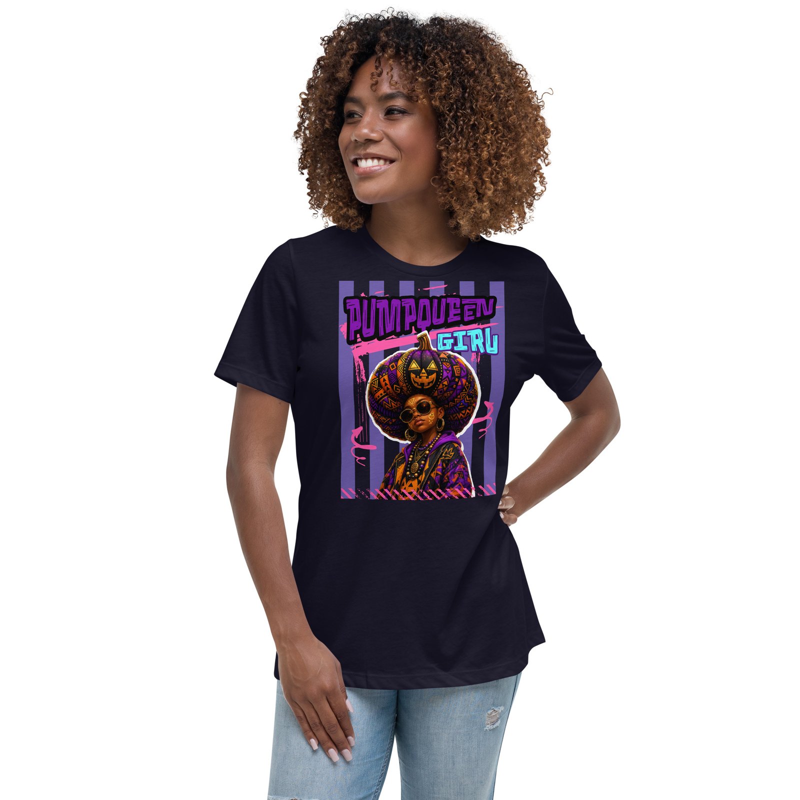 PUMPKIN QUEEN GIRL – Afro Halloween Streetwear | Women's Relaxed T-Shirt - Image 7