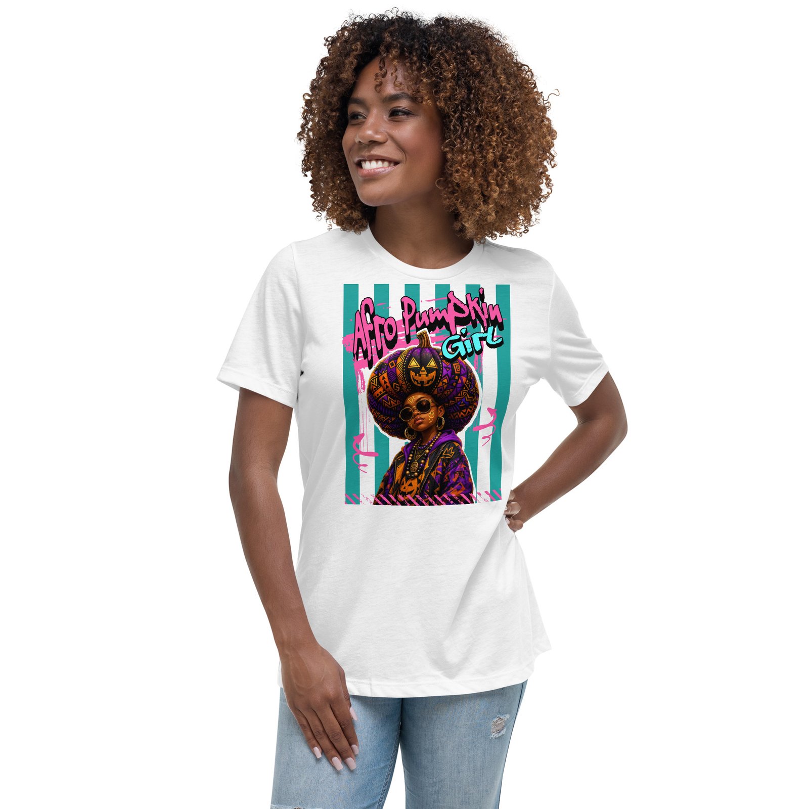 AFRO PUMPKIN GIRL – Afrocentric Halloween Art | Women's Relaxed T-Shirt - Image 8