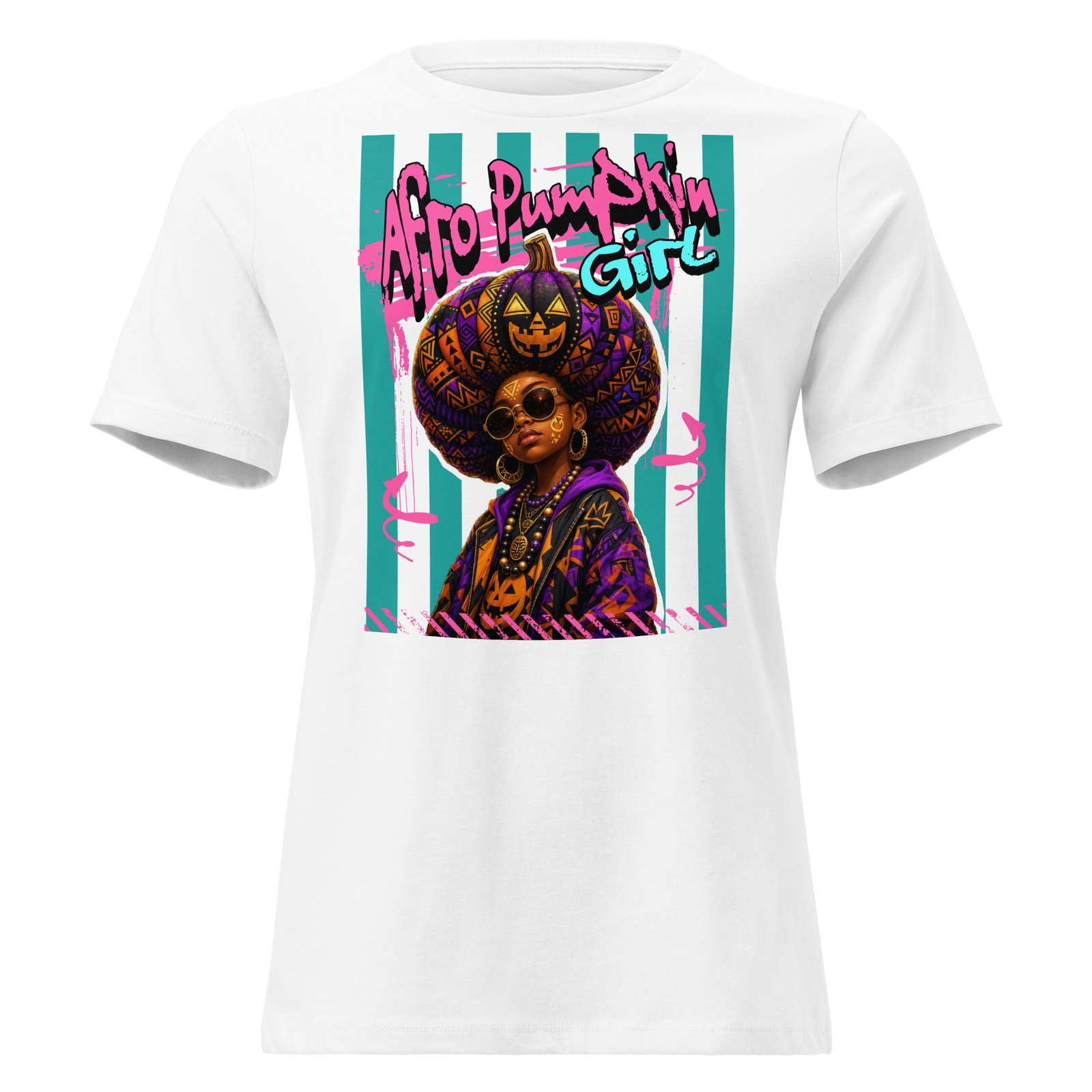AFRO PUMPKIN GIRL – Afrocentric Halloween Art | Women's Relaxed T-Shirt - Image 5